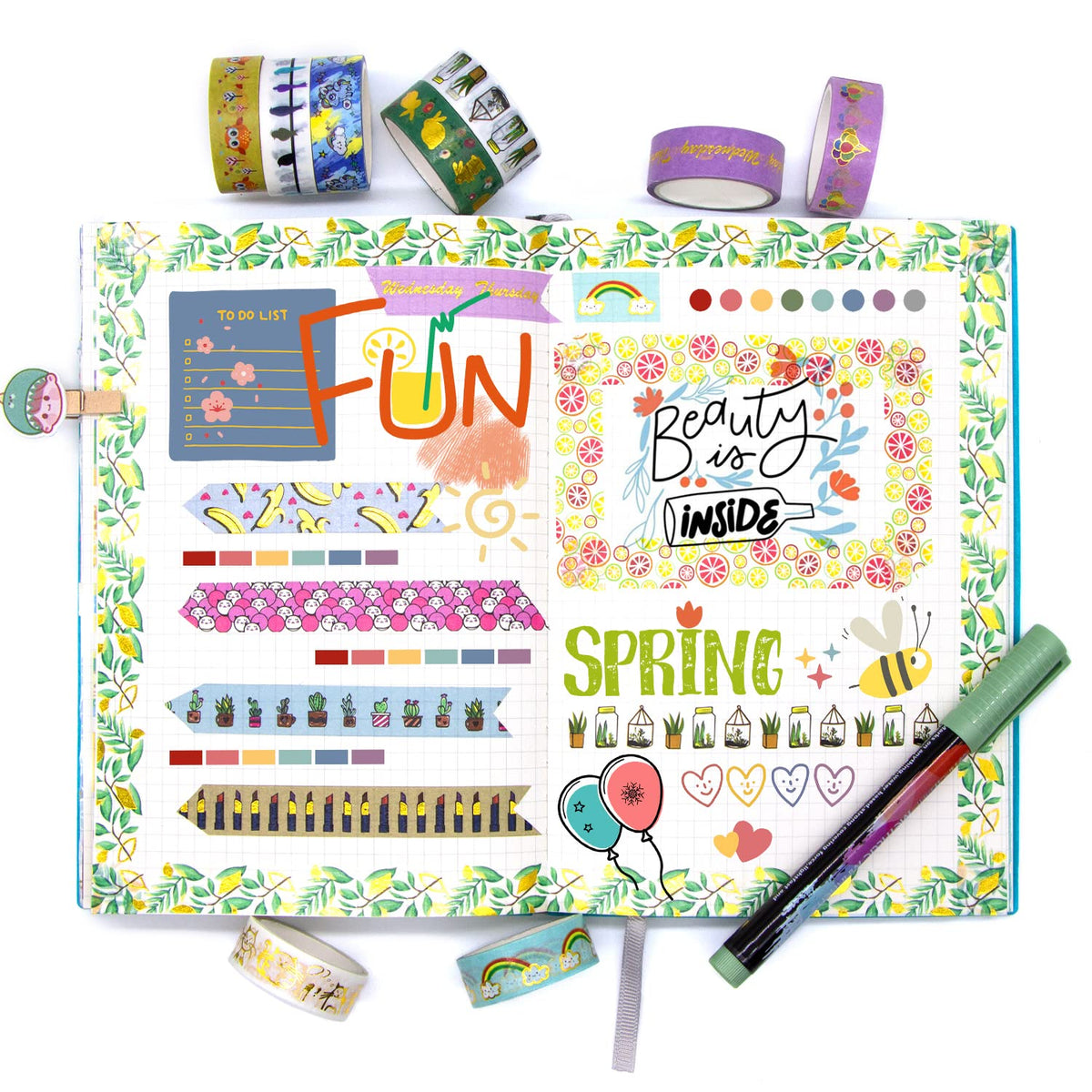 Hwook 30 Rolls Gold Foil Washi Tape - 15mm Wide Cute Masking Tape for Scrapbook, Bullet Journal