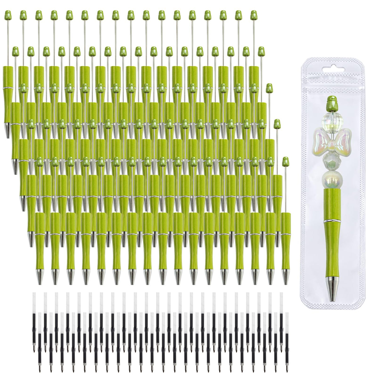 210 Pieces DIY Beadable Pen Bulk Kit – 70PCS Ballpoint Pen with Refills & Bags – Perfect for Beads