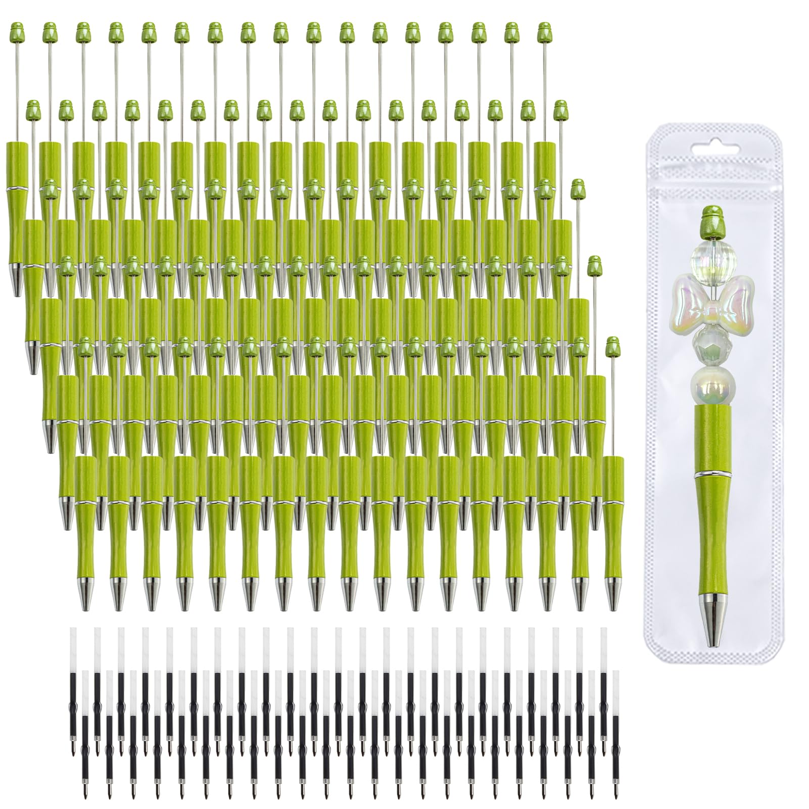 210 Pieces DIY Beadable Pen Bulk Kit – 70PCS Ballpoint Pen with Refills & Bags – Perfect for Beads