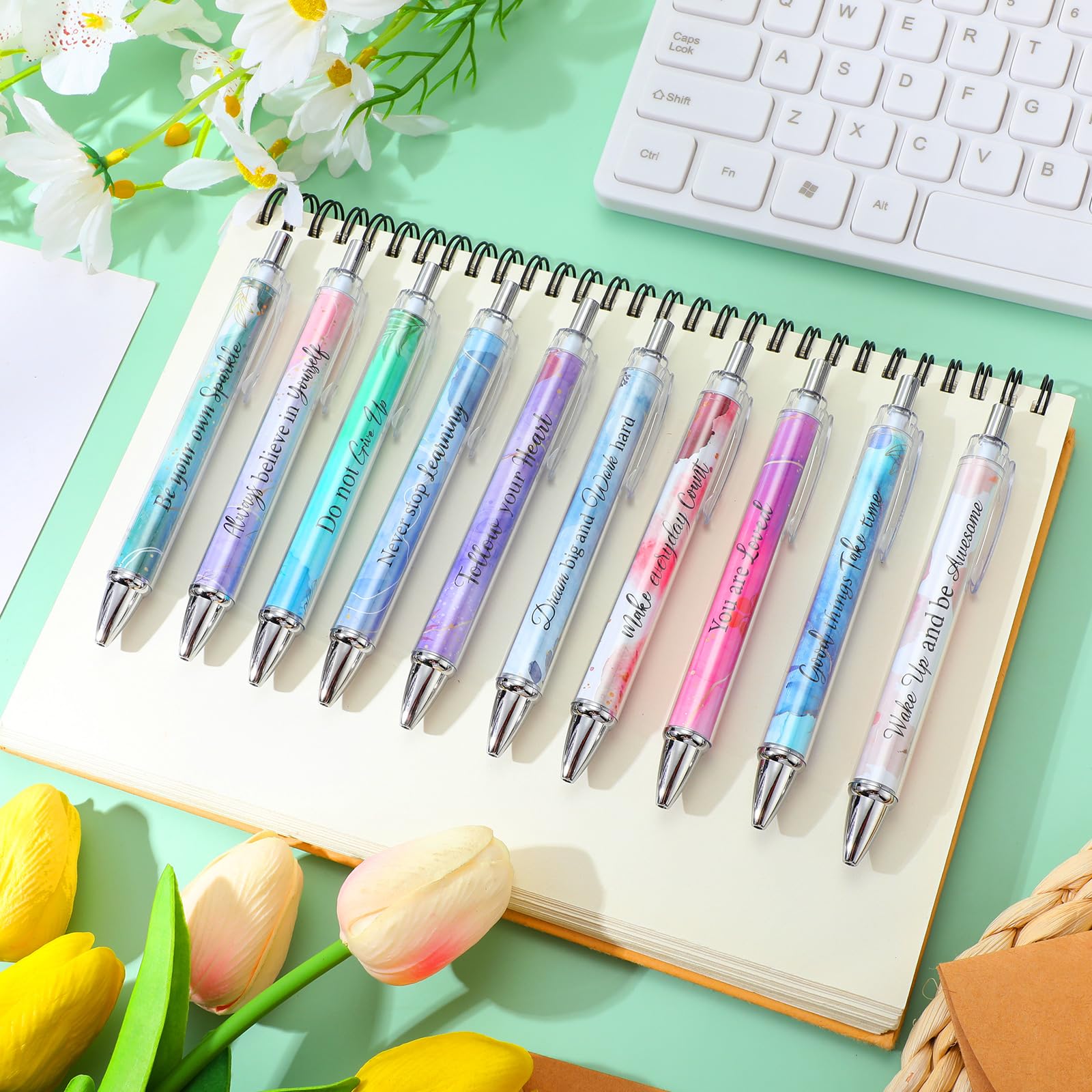 Yeaqee 50 Pcs Motivational Pens Bulk Inspirational Quotes,Pastel Style