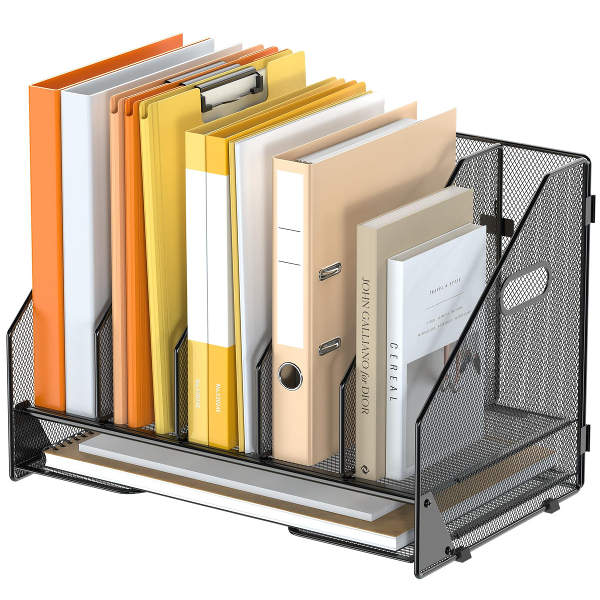 OrgMate 5 Vertical Mesh Desk Organizer with Paper Letter Tray, Black