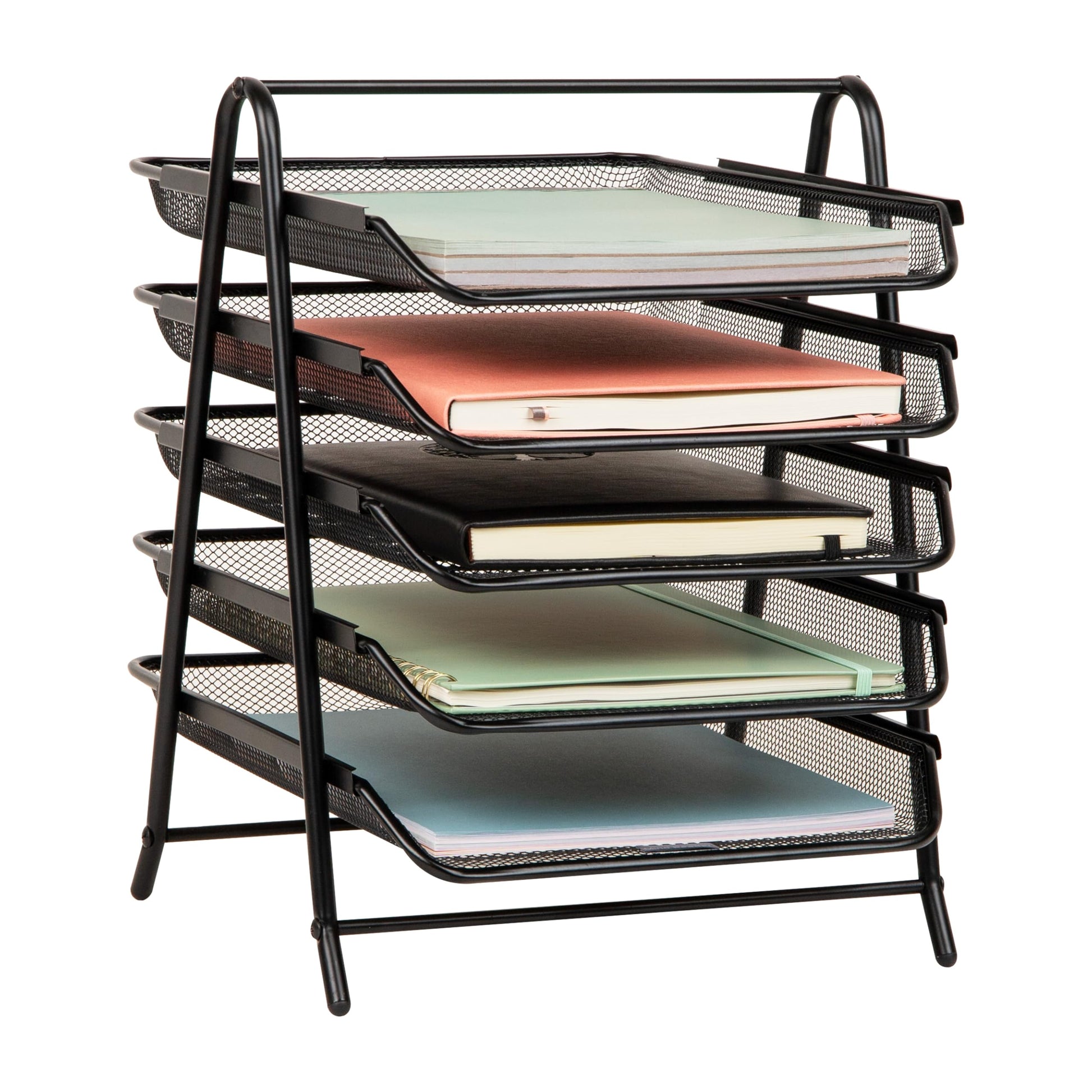 Mind Reader 5-Tier Paper Tray Organizer, Vertical Desktop File Storage Rack, Office, Metal Mesh