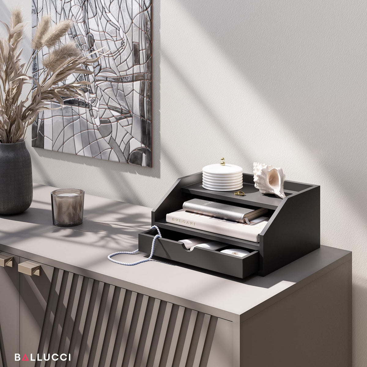 Ballucci Desk Organizer with Drawer, 2 Tier Paper Office Supplies Desk Organizer, 13 2/5" x 9 3/5"