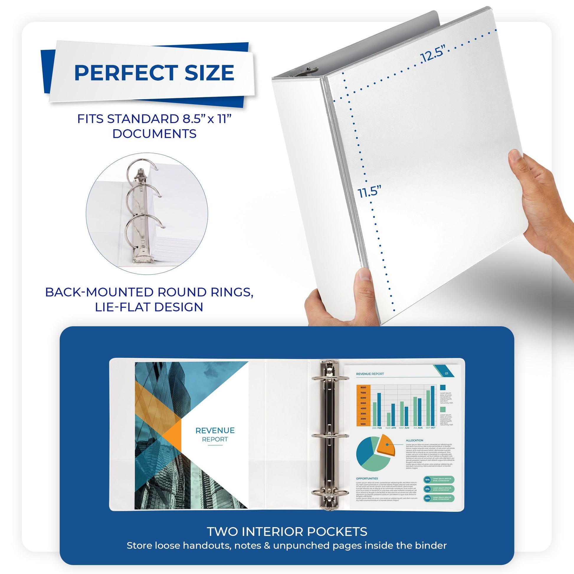 Samsill 3 Inch 3 Ring Binders, Economy Round Ring, Clear View Cover, 550 Sheet Capacity - for