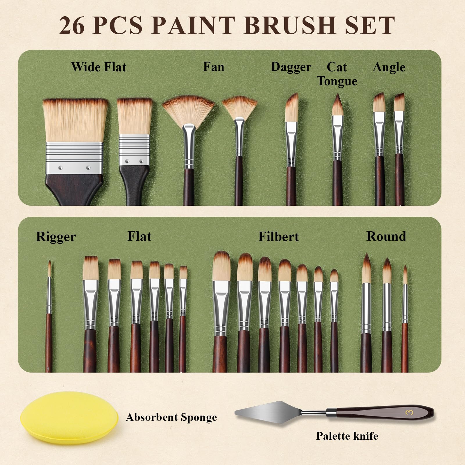REDSHELL 26pcs Paint Brush Set, Acrylic Oil Painting Brushes for Artists