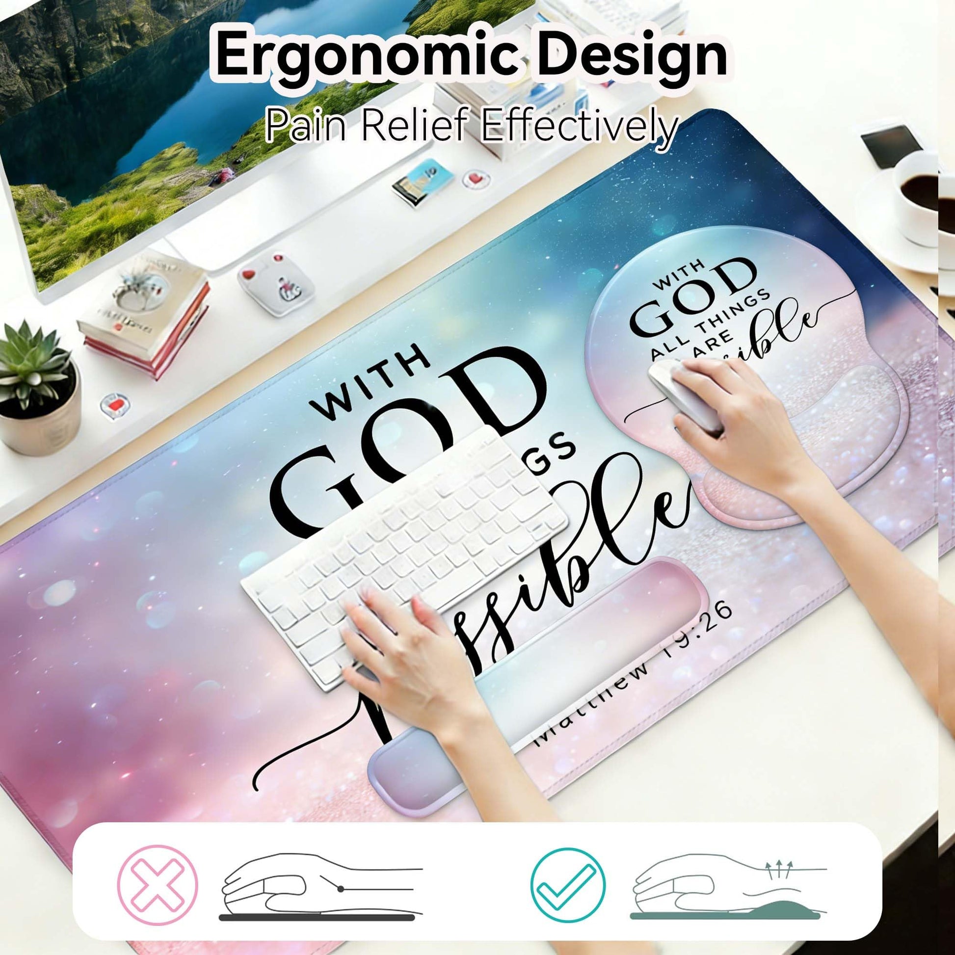 Desk Mat Set + Keyboard and Mouse Pad with Wrist Rest Support,4-in-1 Large Mousepad Computer Mats