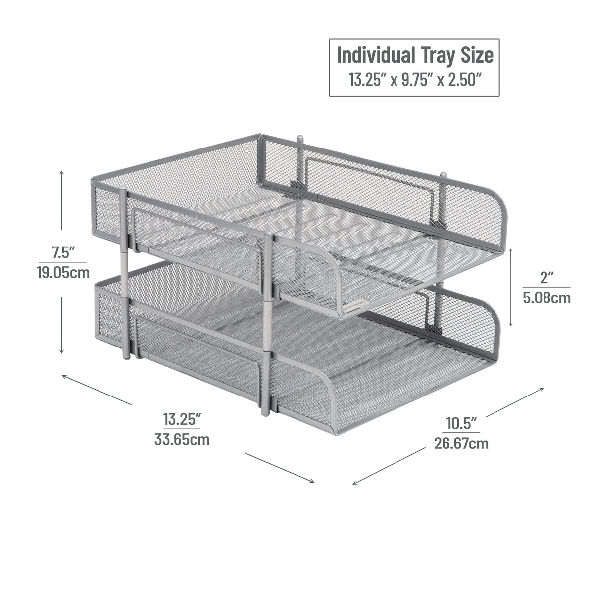 Mind Reader Stackable Paper Tray, Desktop Organizer, File Storage, Office, Metal Mesh, 2 Pc, Silver