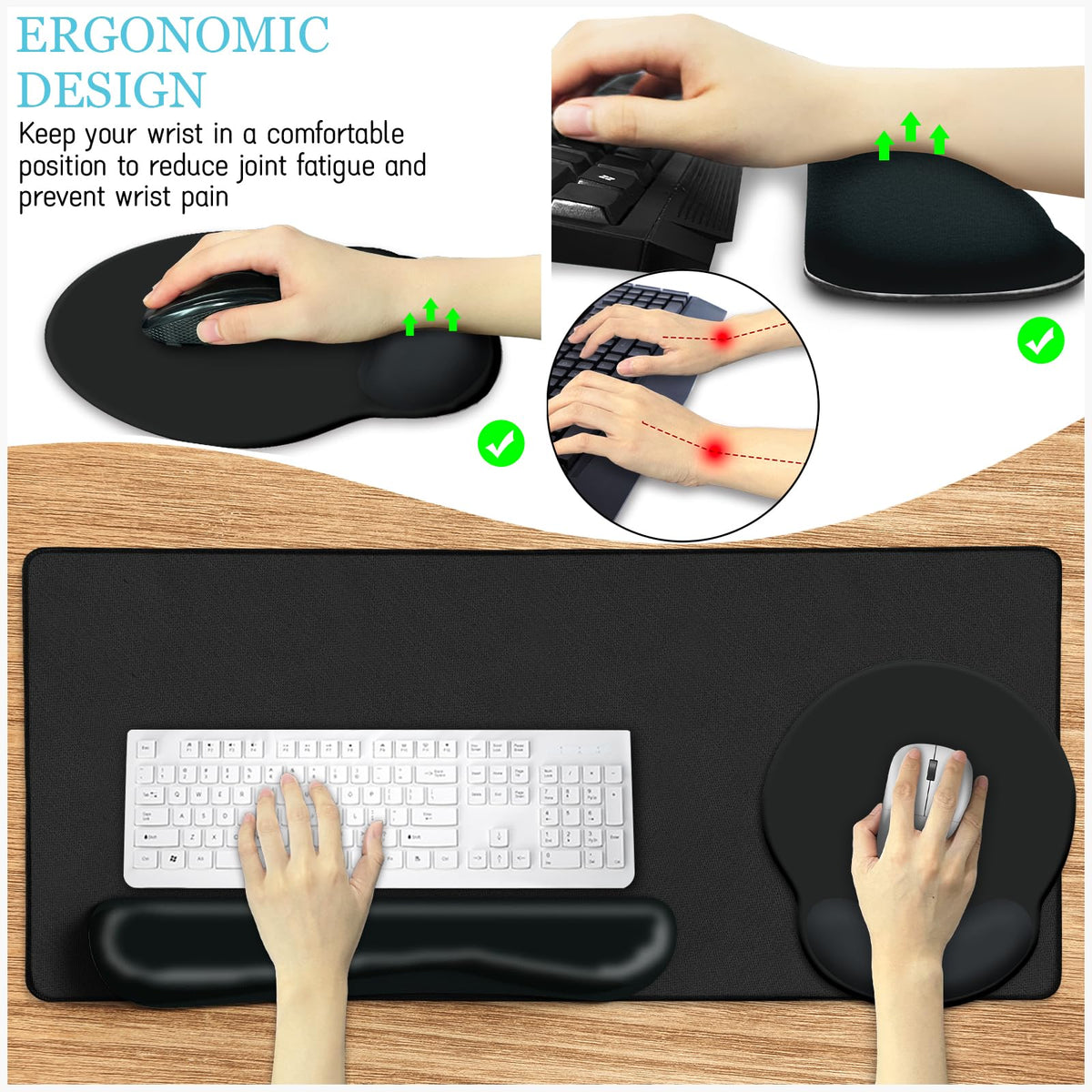 LIMKRIAN Black Large Mouse Pad Set, XXL Desk Matt for Desktop Decor