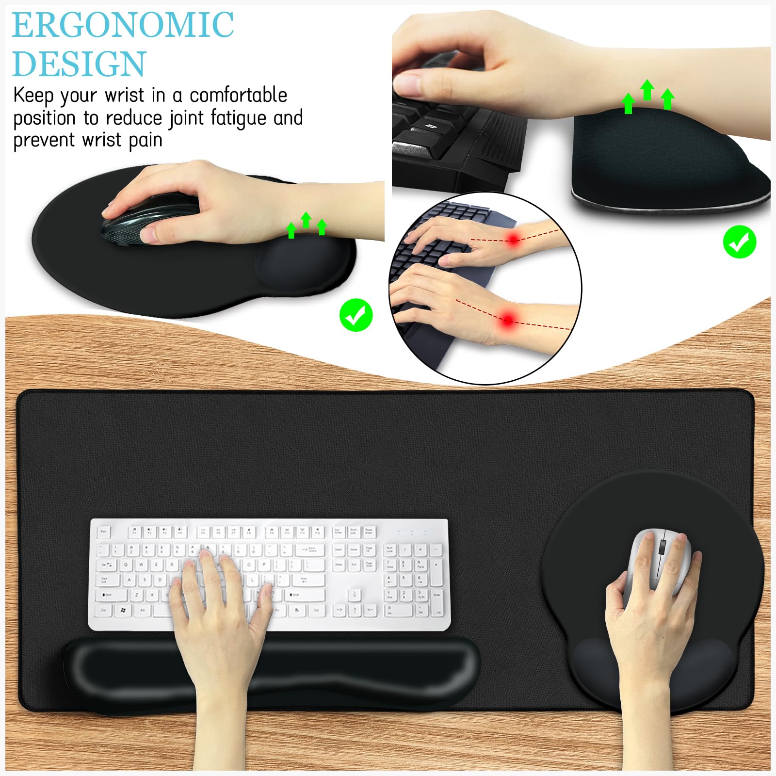 LIMKRIAN Black Large Mouse Pad Set, XXL Desk Matt for Desktop Decor