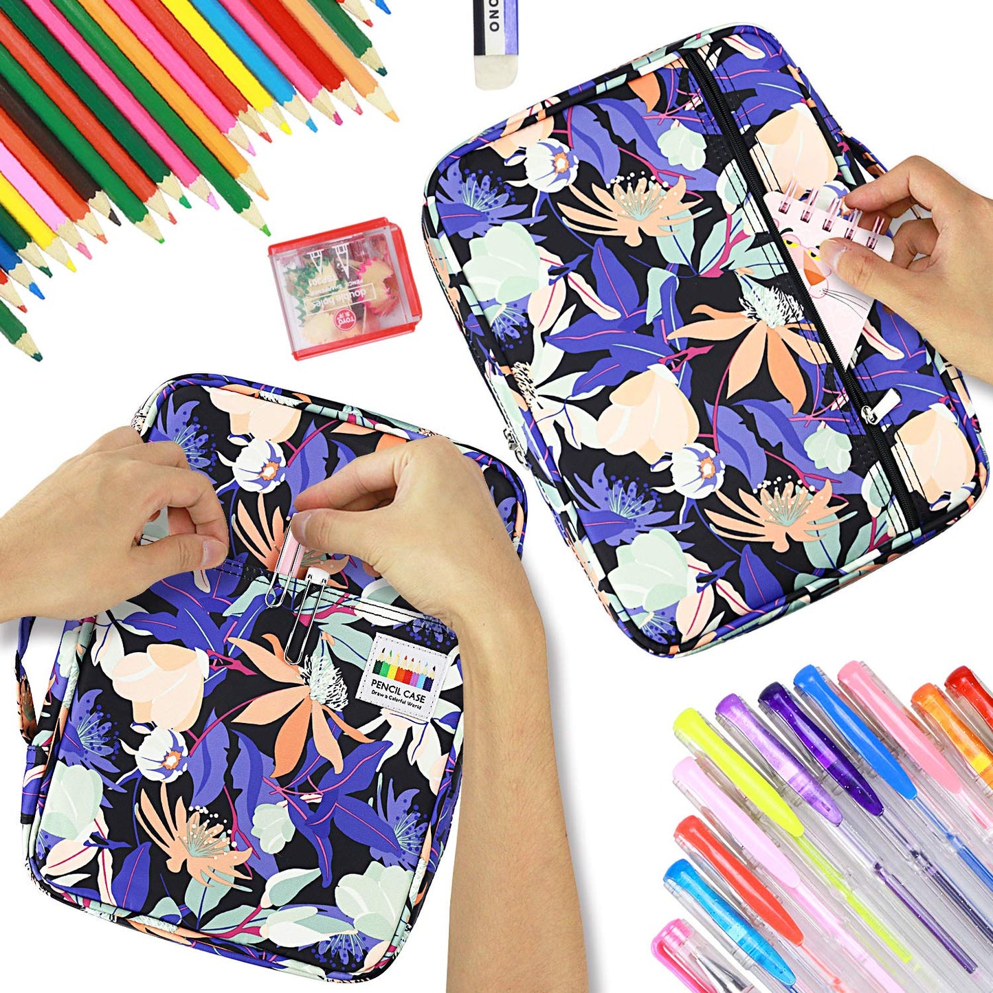 YOUSHARES Colored Pencil Case 220 Slots Pen Case Organizer With Handy Wrap & Zipper, Multilayer