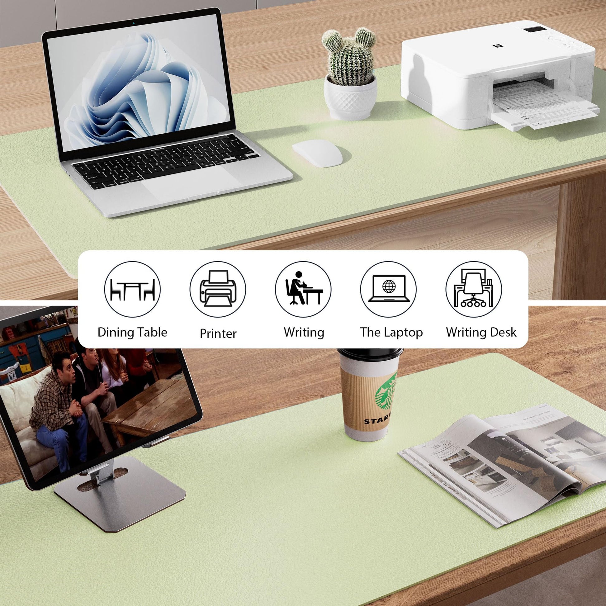 Aothia Faux Leather Desk Mat - Non-Slip PU Leather Desk Blotter, Waterproof Writing Surface, Large