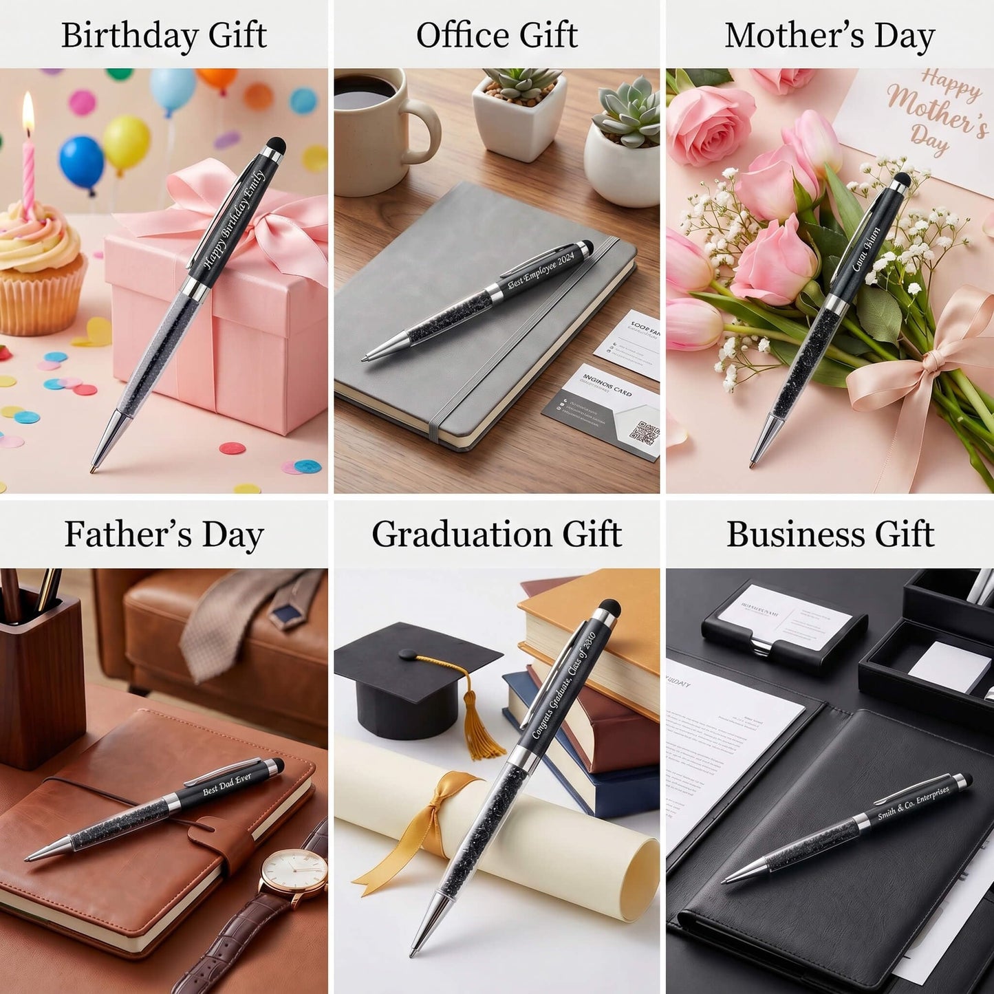 Ancolo Personalized Ballpoint Pens with Stylus Tip Stylish Crystal Pens