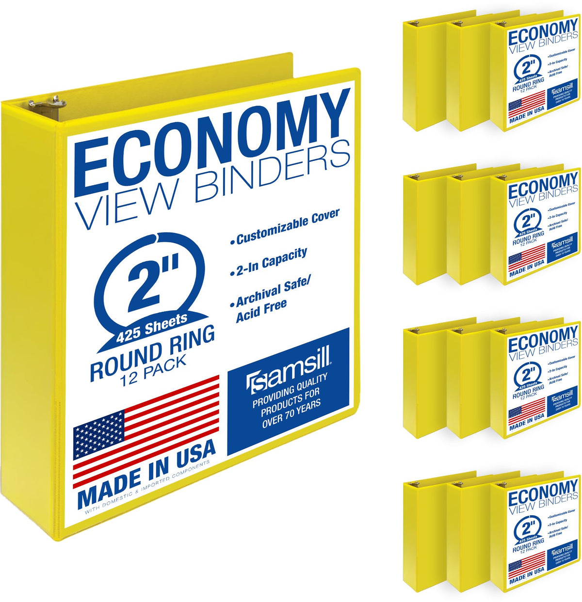 Samsill 2 Inch 3 Ring Binders, Economy Round Ring, Clear View Cover, 425 Sheet Capacity - for