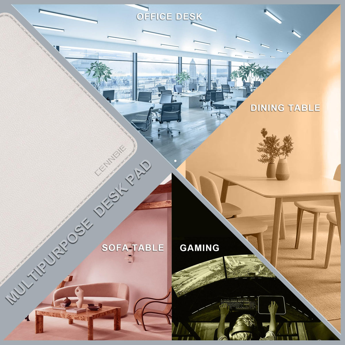 CENNBIE 35.5" x 16" Leather Desk Mat,Computer Mouse Pad for Office(Cream)