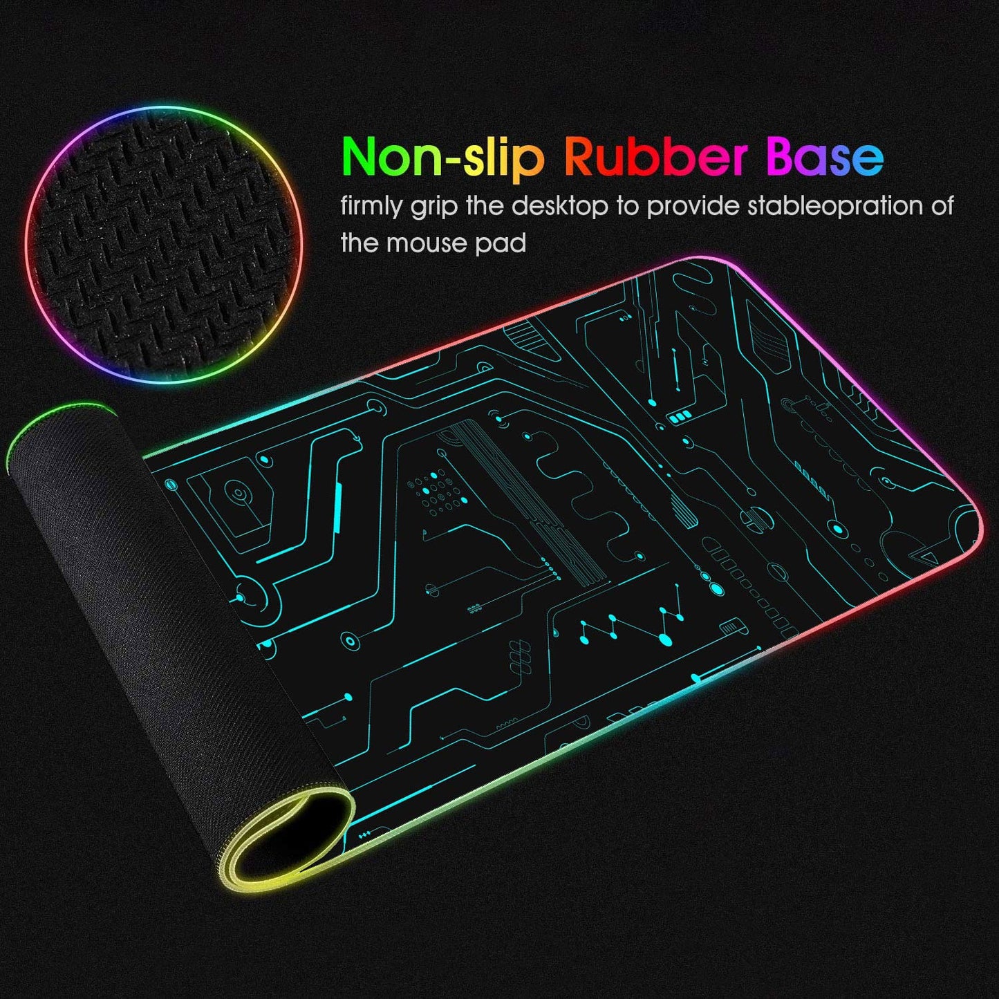 RGB Gaming Mouse Pad with Coffee Coaster, XXL Large Glowing LED Mousepad, Anti-Slip Rubber Base