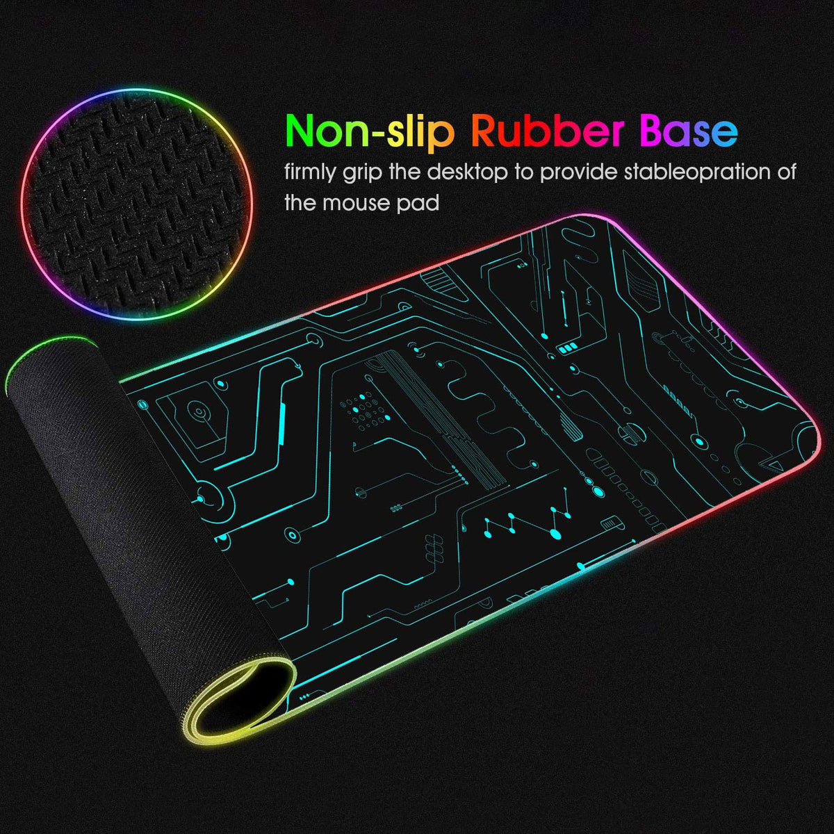 RGB Gaming Mouse Pad with Coffee Coaster, XXL Large Glowing LED Mousepad, Anti-Slip Rubber Base