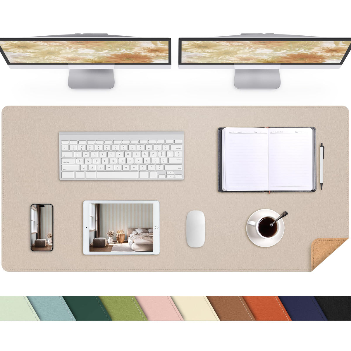 AFIING Cork Desk Mat 47" x 23.6", Dual-Sided Natural Cork & PU Leather Desk Pad, Non-Slip