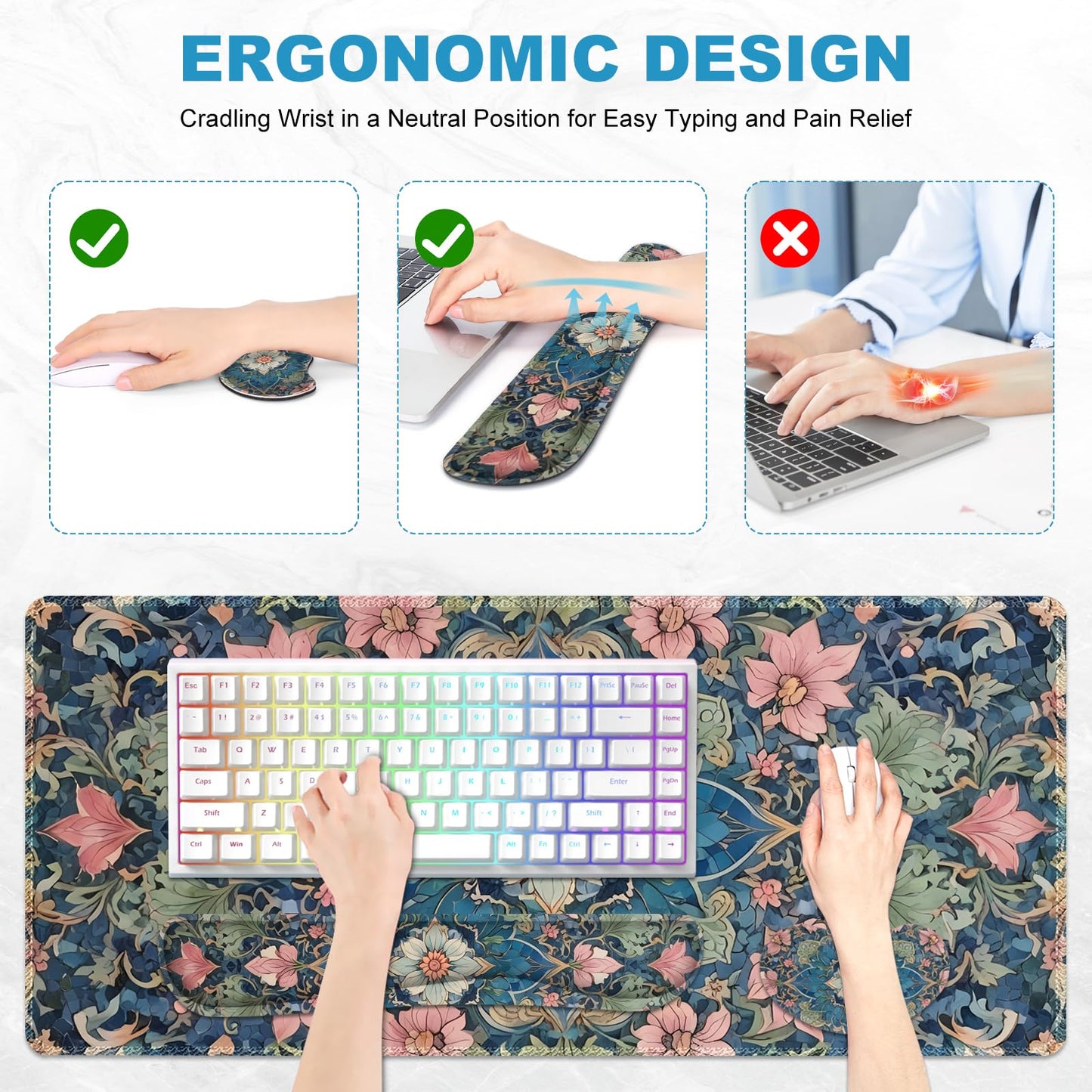 Lauspuck Large Mouse Pad and Keyboard Wrist Rest, Extended Mouse Pad with Wrist Support, Non-Slip