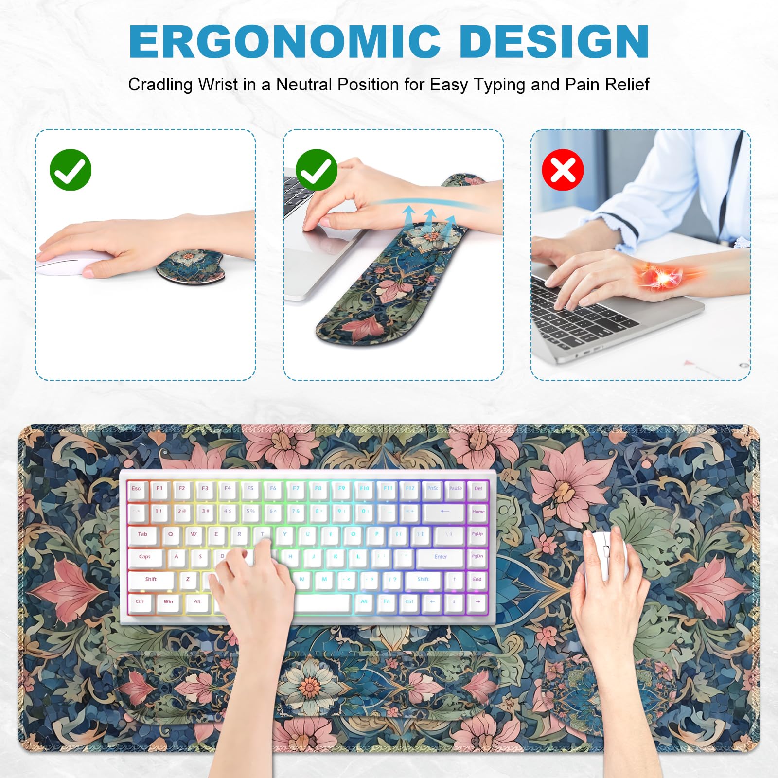 Lauspuck Large Mouse Pad and Keyboard Wrist Rest, Extended Mouse Pad with Wrist Support, Non-Slip