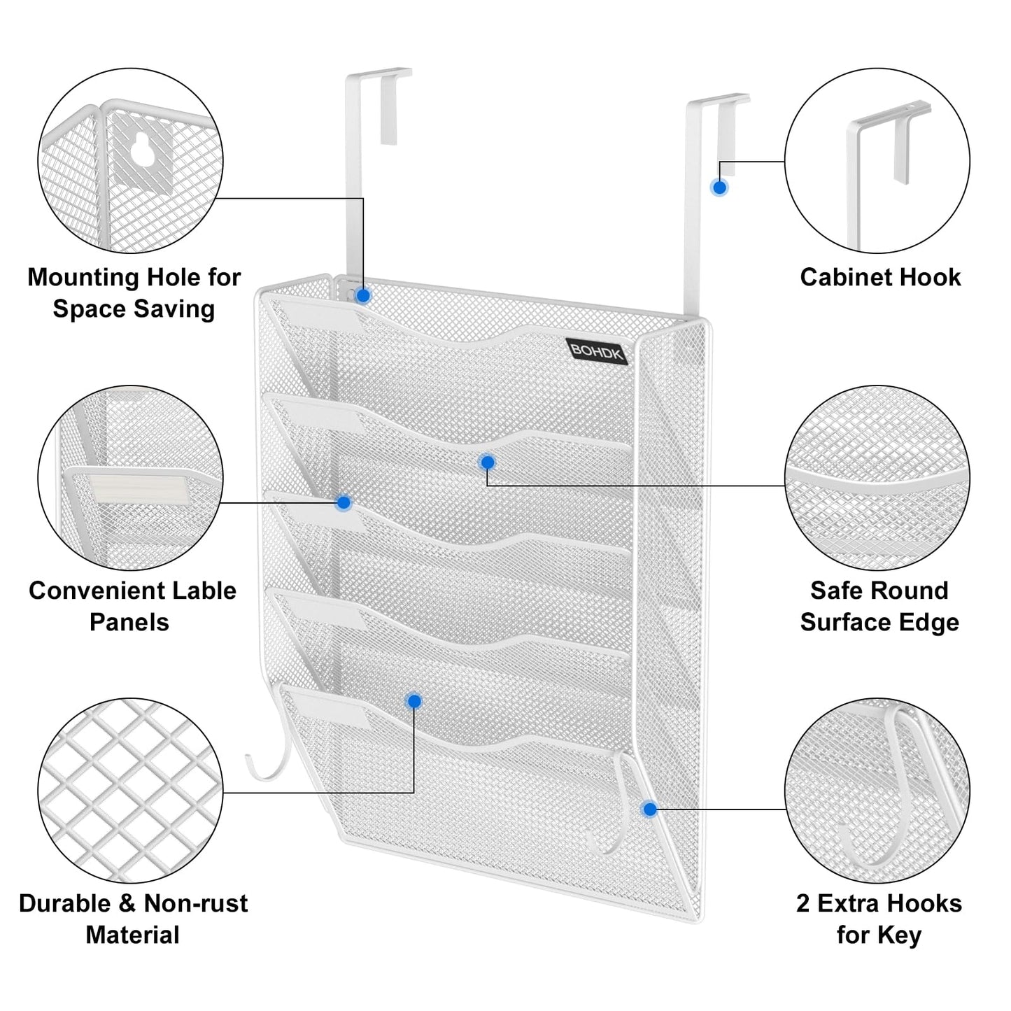 BOHDK Wall File Organizer, 5 Tire Hanging File Folder Organizer, Vertical Mesh Metal Door/Wall