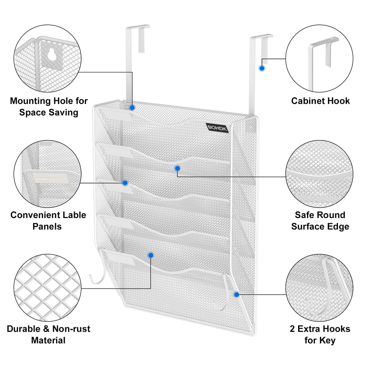 BOHDK Wall File Organizer, 5 Tire Hanging File Folder Organizer, Vertical Mesh Metal Door/Wall