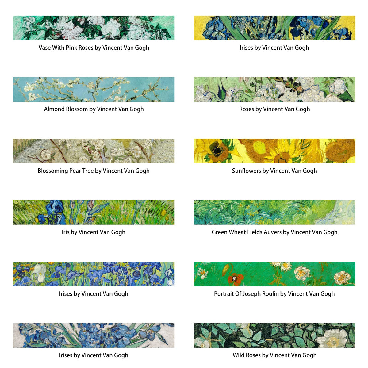 Berkin Arts 12 Rolls Art Floral Designs Washi Tape Set - 15 mm Wide Decorative Adhesive Masking