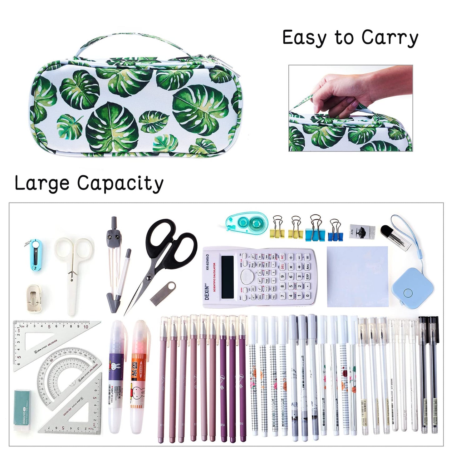 LParkin Tree Leaves Cute Pencil Case Super Large Capacity 3 Compartments Canvas Pen Bag Pouch
