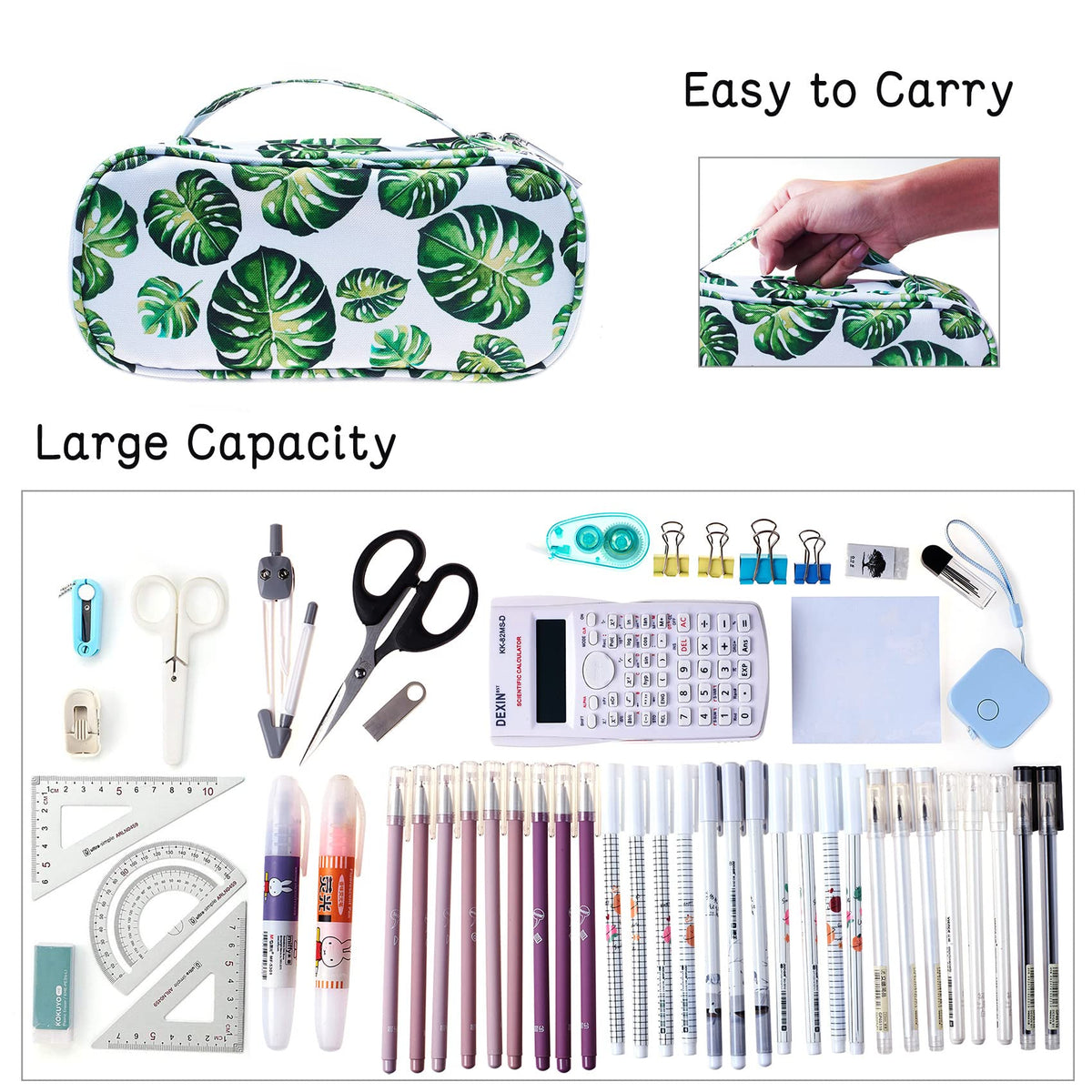 LParkin Tree Leaves Cute Pencil Case Super Large Capacity 3 Compartments Canvas Pen Bag Pouch