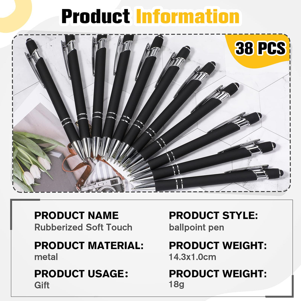 Zonon 38 Pieces Rubberized Ballpoint Pen with Stylus Tip Stylish Metal Pen Capacitive Styli with
