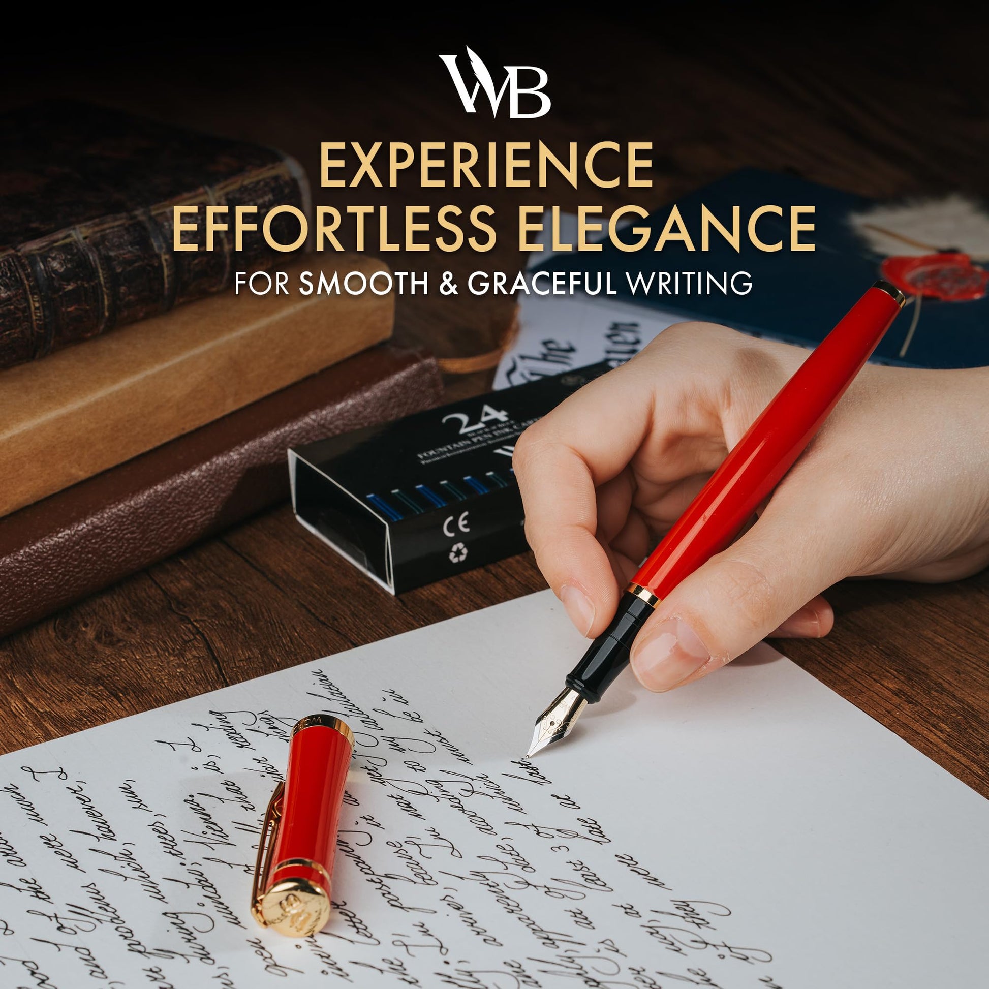 Wordsworth & Black Luxury Fountain Pen Set for Writing, Fine Nib, Red