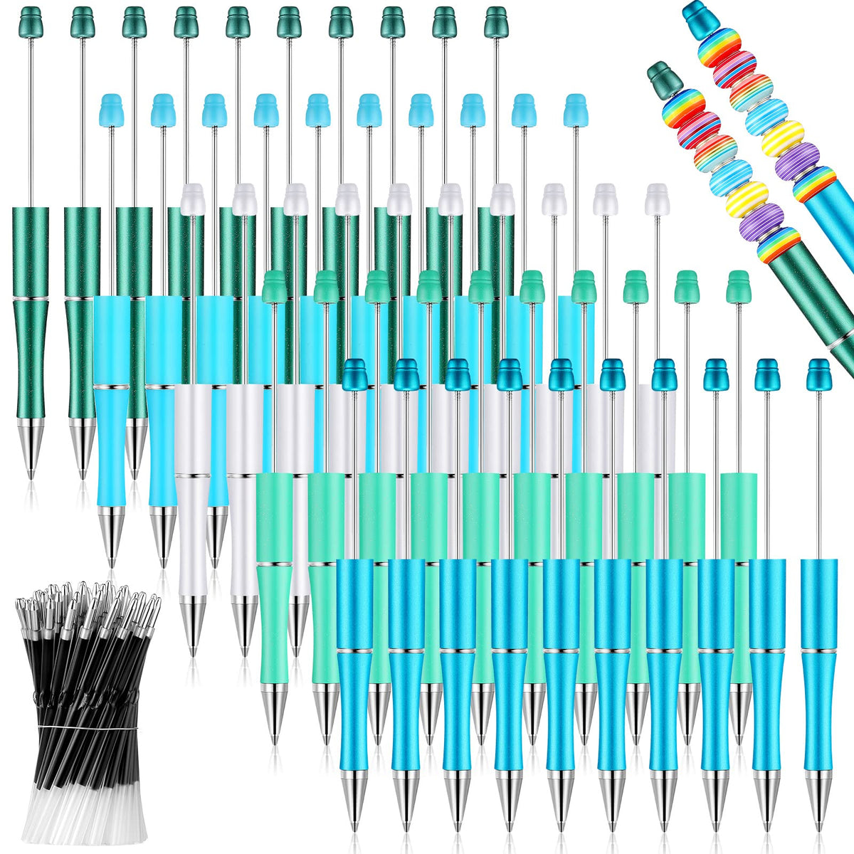 Crtiin 100 Pcs Beadable Pen School DIY Kit,Teal