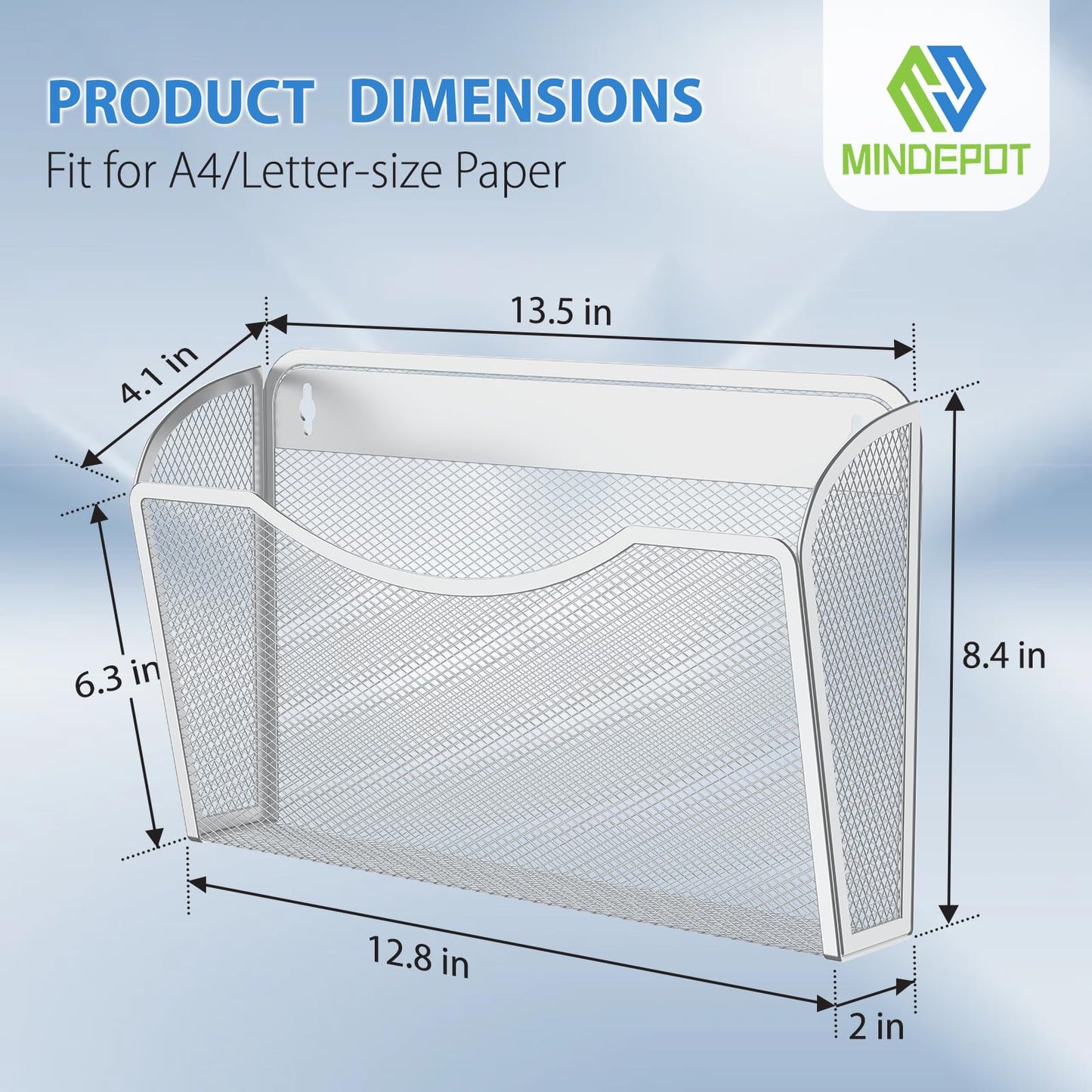 MINDEPOT Wall File Organizer, Hanging Wall File Holder, 3 Pack, Silver