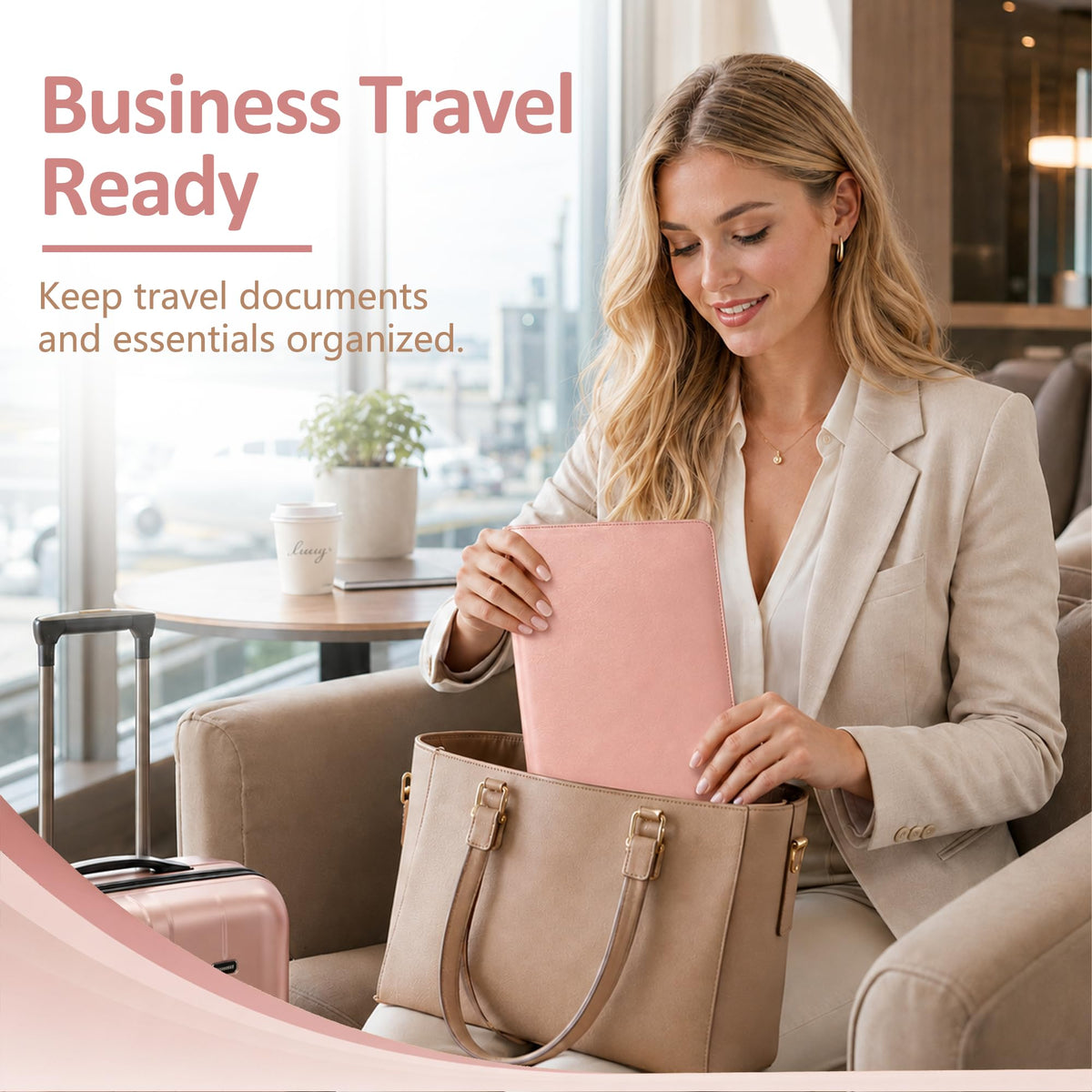 Darolin Leather Portfolio Padfolio with Clipboard -Business Folder Rosegold