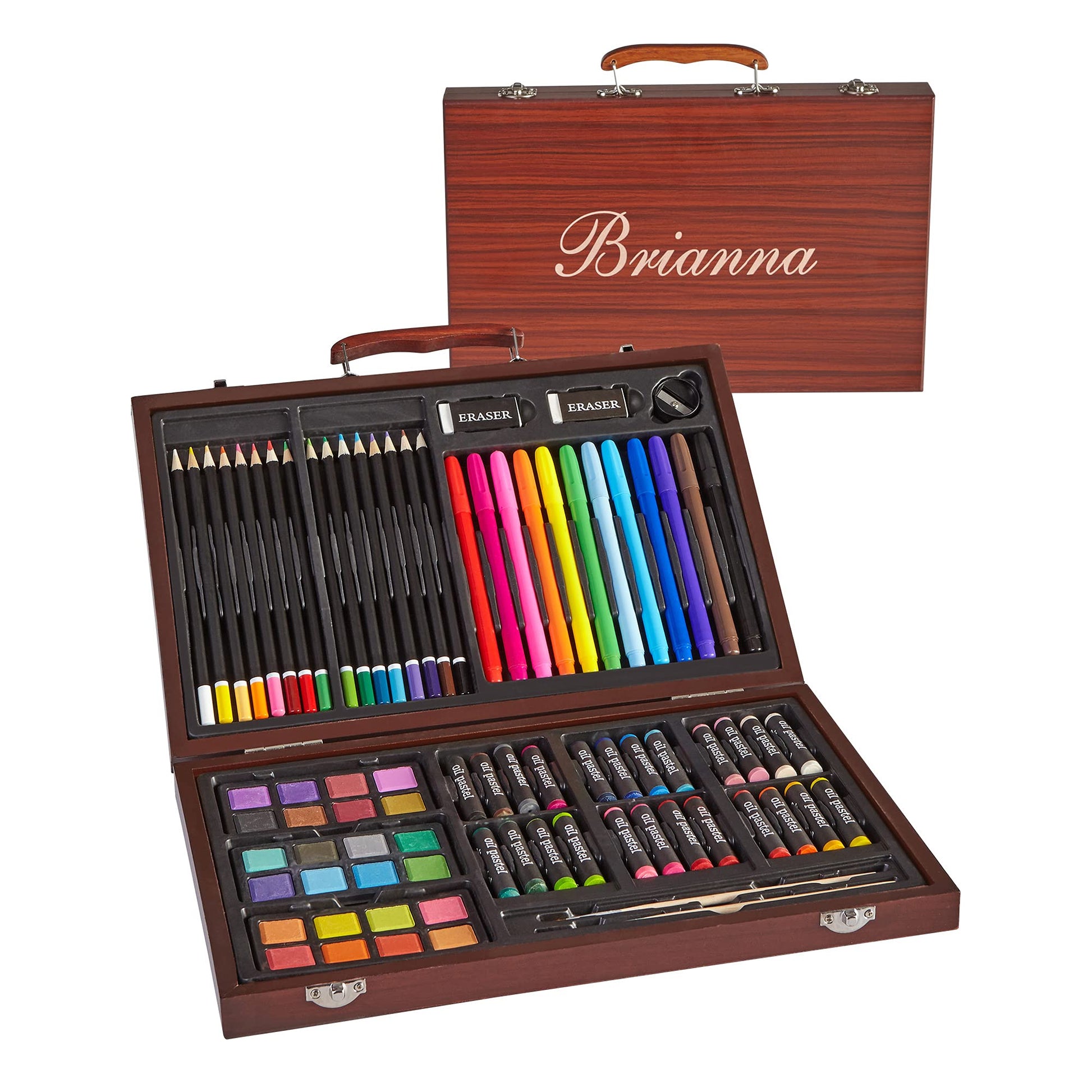 Let's Make Memories Personalized 80-Piece Deluxe Art Set - for Kids - Wood Carrying Case - Oil