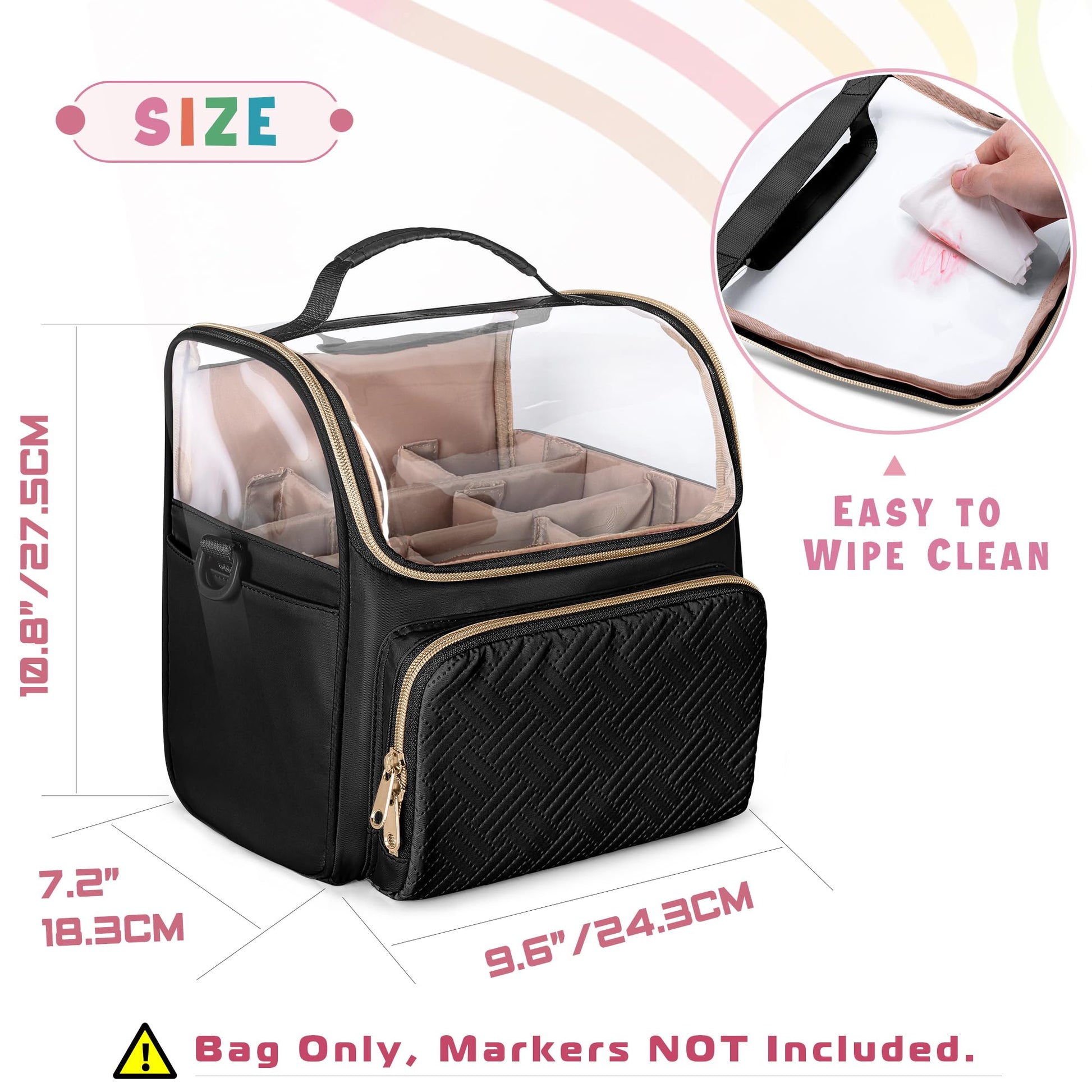 Rexmica Large Marker Organizer Case Storage Bag for 180 Marker Pens, Black