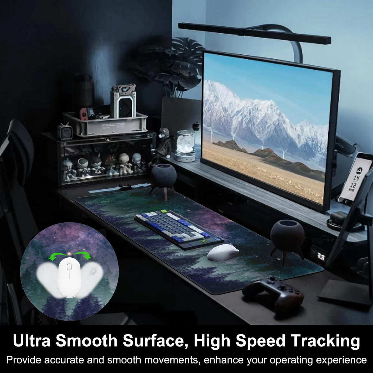 Mouse Pad, Large Galaxy Space Forest Desk Mat, Extended Non-Slip Gaming Keyboard Mousepad Desk Pad