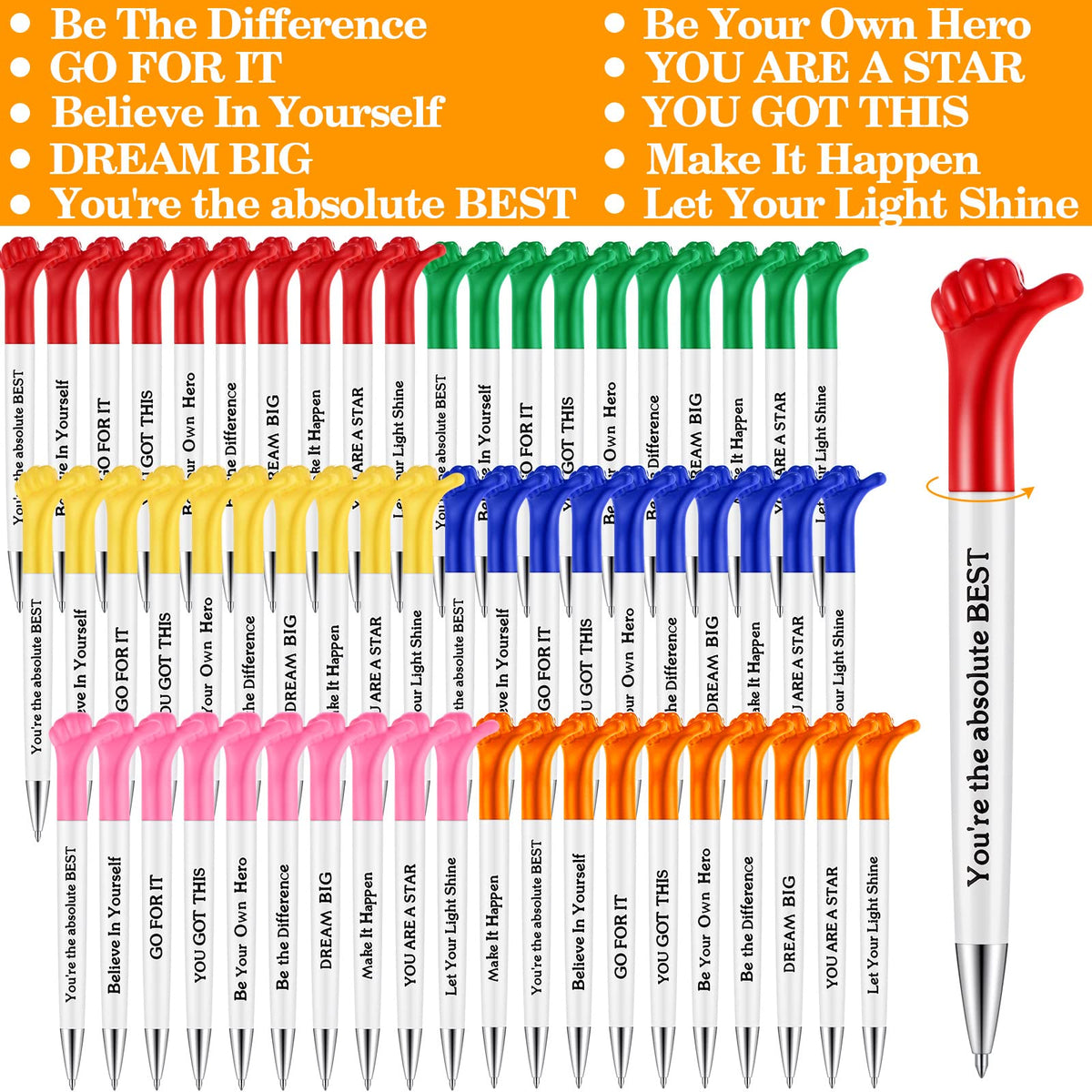 Geyee 60 Pcs Thumbs up Pens, Funny Pen, Inspirational Quotes Pens, Classic