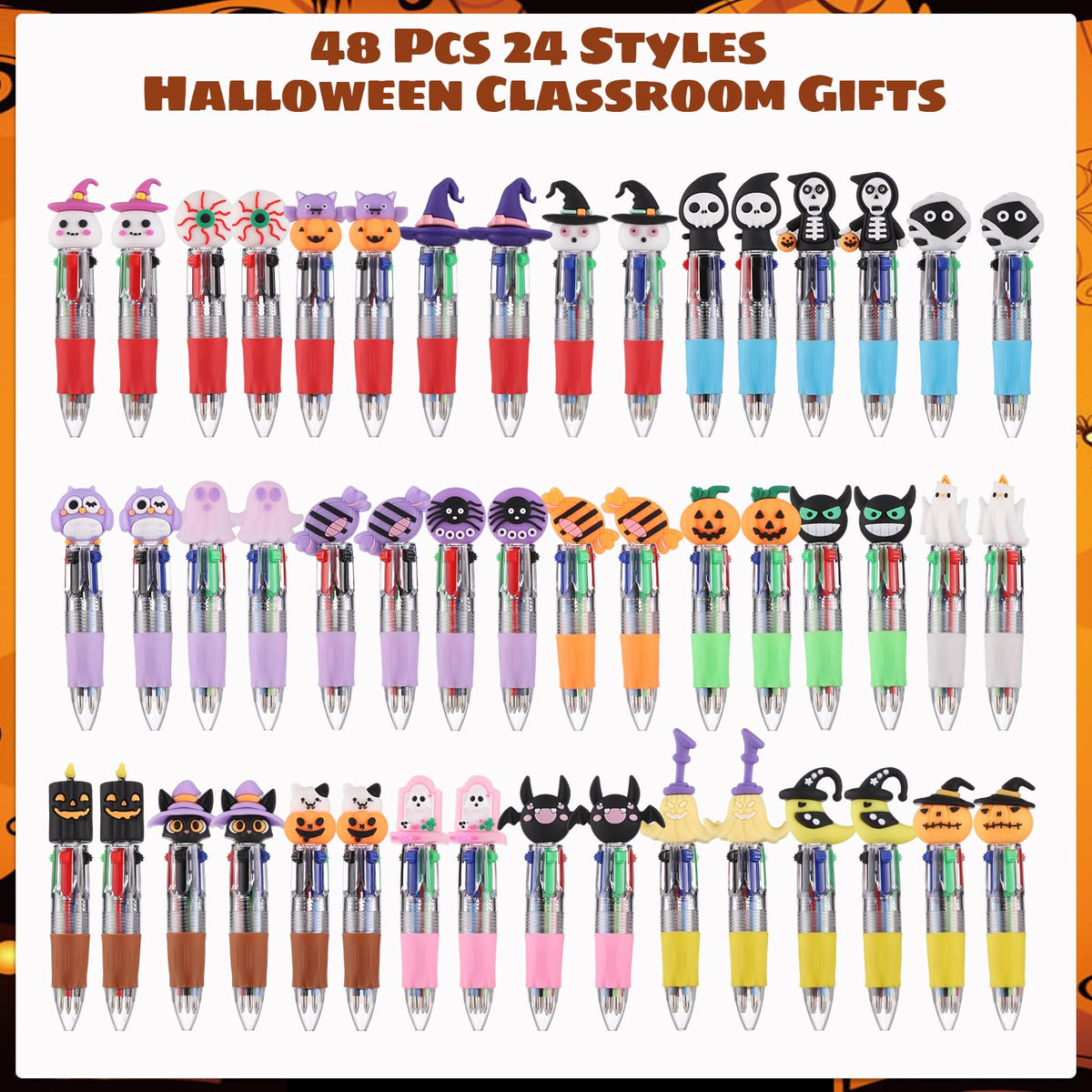 BESARME 48 Pcs Halloween Pens, Fun Multicolor Pens Gifts for Classroom