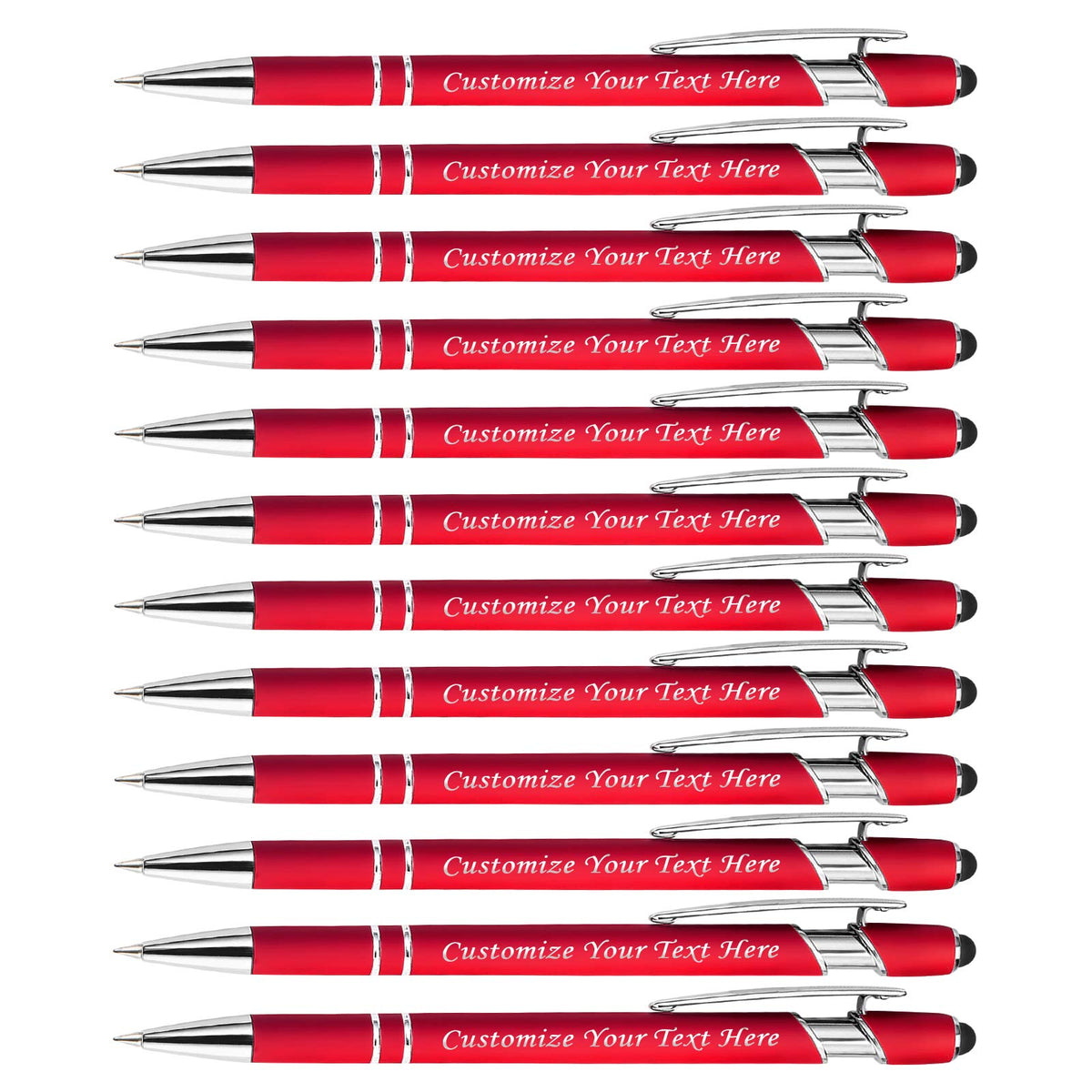 Personalized Pens with Stylus Tip, Custom Engraving Pens 12PCS, Soft Touch Ballpoint Pen, Printed