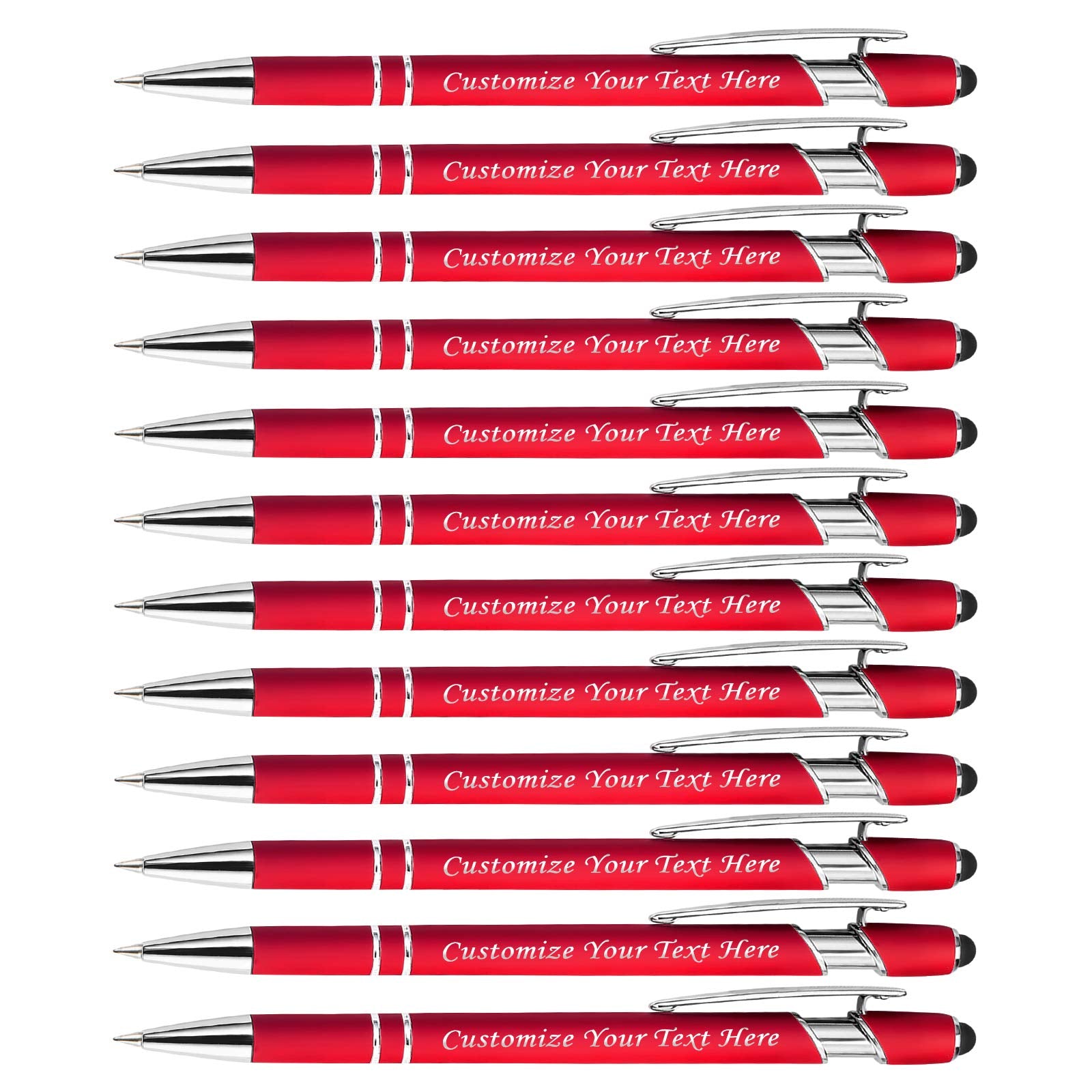 Personalized Pens with Stylus Tip, Custom Engraving Pens 12PCS, Soft Touch Ballpoint Pen, Printed