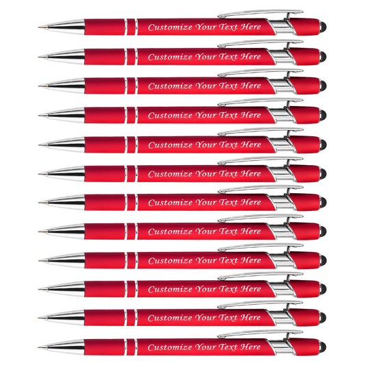Personalized Pens with Stylus Tip, Custom Engraving Pens 12PCS, Soft Touch Ballpoint Pen, Printed