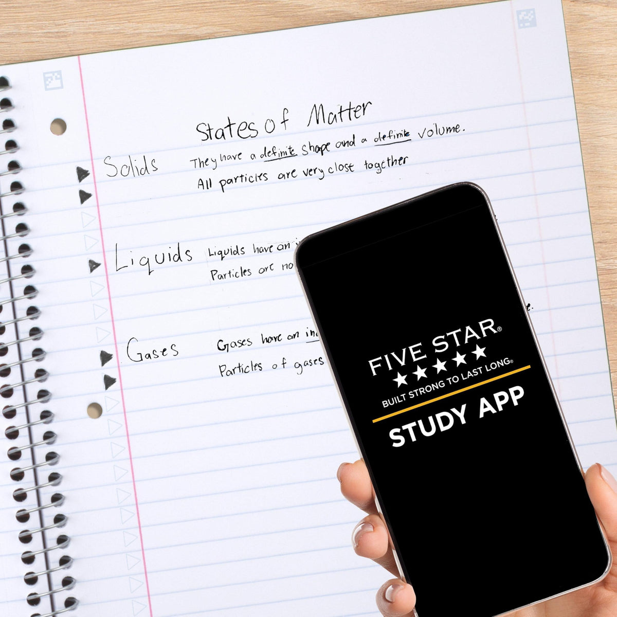 Five Star Spiral Notebook + Study App, 5 Subject, Wide Ruled 8" x 10.5" Paper, 200 Sheets, Fights