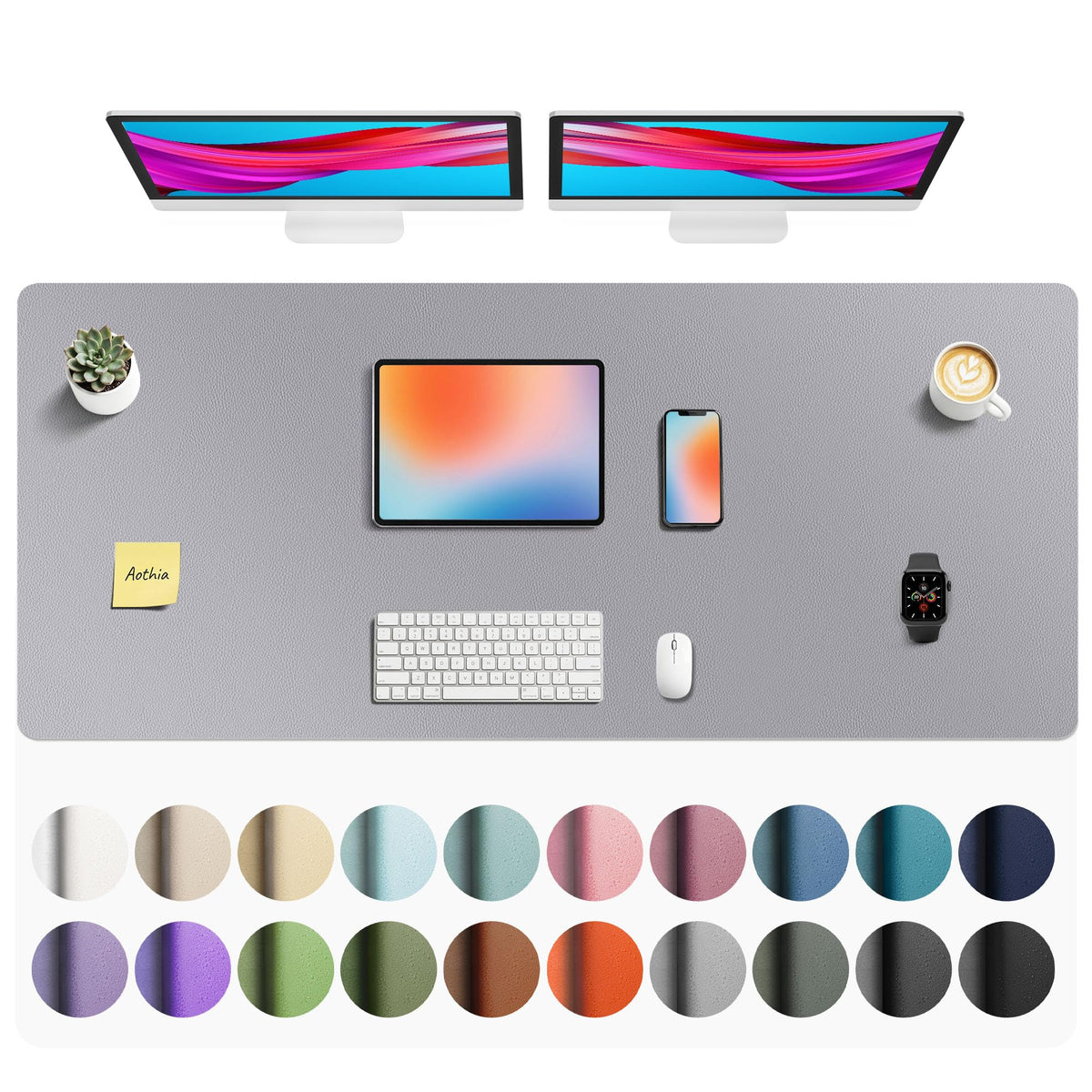 Aothia Faux Leather Desk Mat - Non-Slip PU Leather Desk Blotter, Waterproof Writing Surface, Large