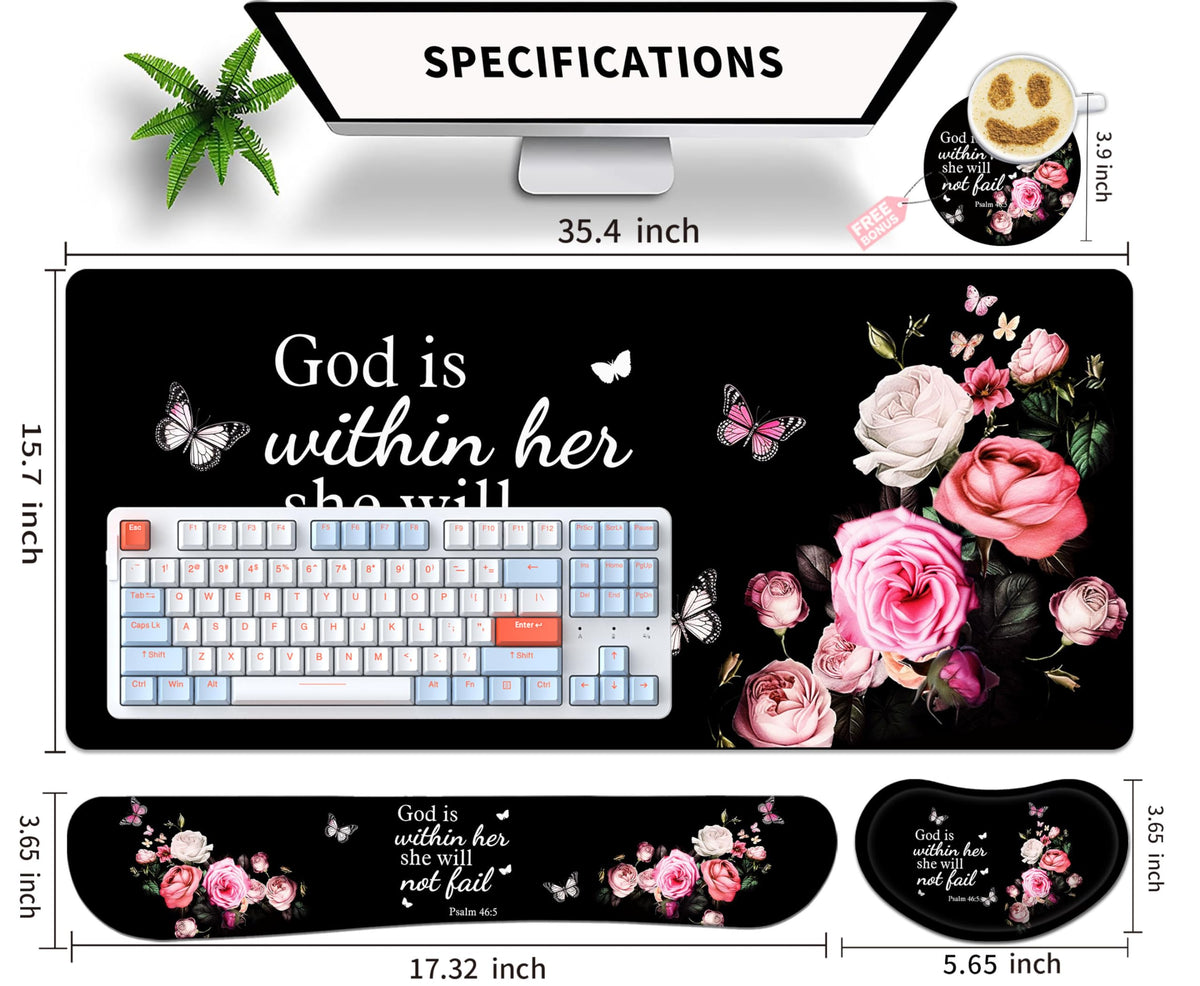 JYCUHTCL Large Gaming Mouse Pad Set 35.4 x 15.7 with Keyboard Wrist Rest, Wrist Support, and