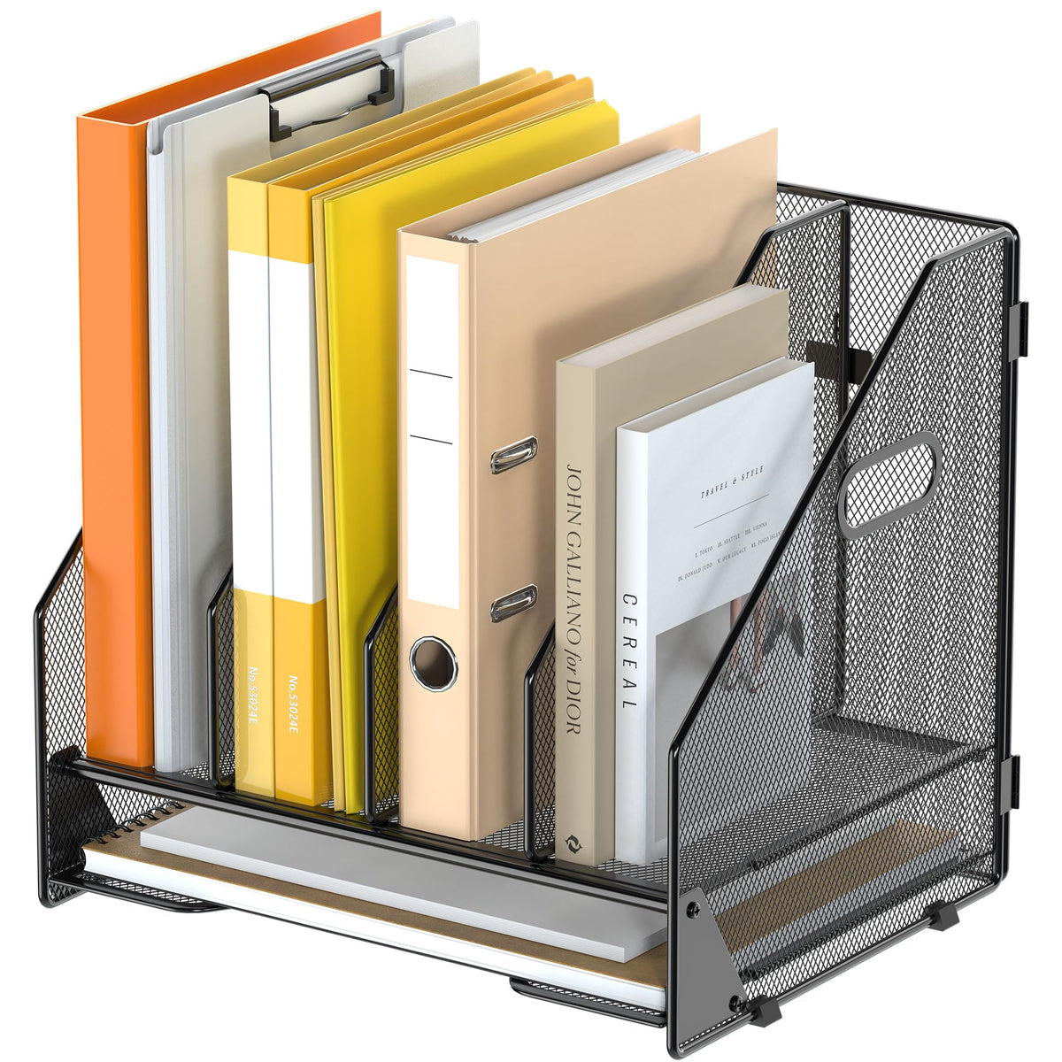 OrgMate 4 Vertical Mesh Desk Organizer with Paper Letter Tray, Black