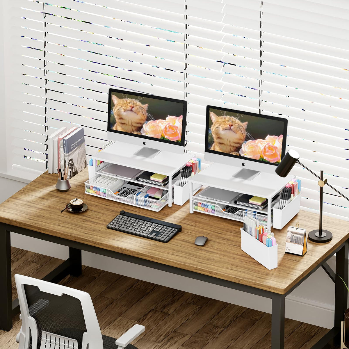 OPNICE Desk Organizers and Accessories, Computer Monitor Stand Riser with Drawer and 2 Pen Holders