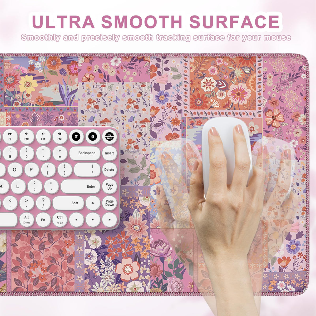 HAOCOO Cute Rose Desk Pad, Pink Floral Mouse Mat for Office Supplies