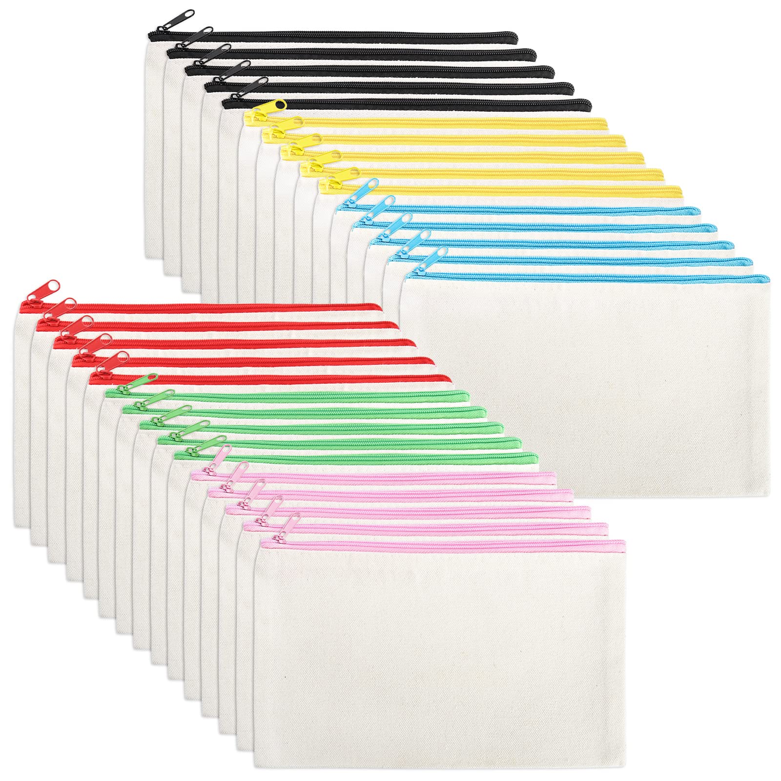 yarlung 30 Pack 8x5 Inches Canvas Zipper Pouch, Blank DIY Craft Pen Pencil Case Multipurpose Makeup