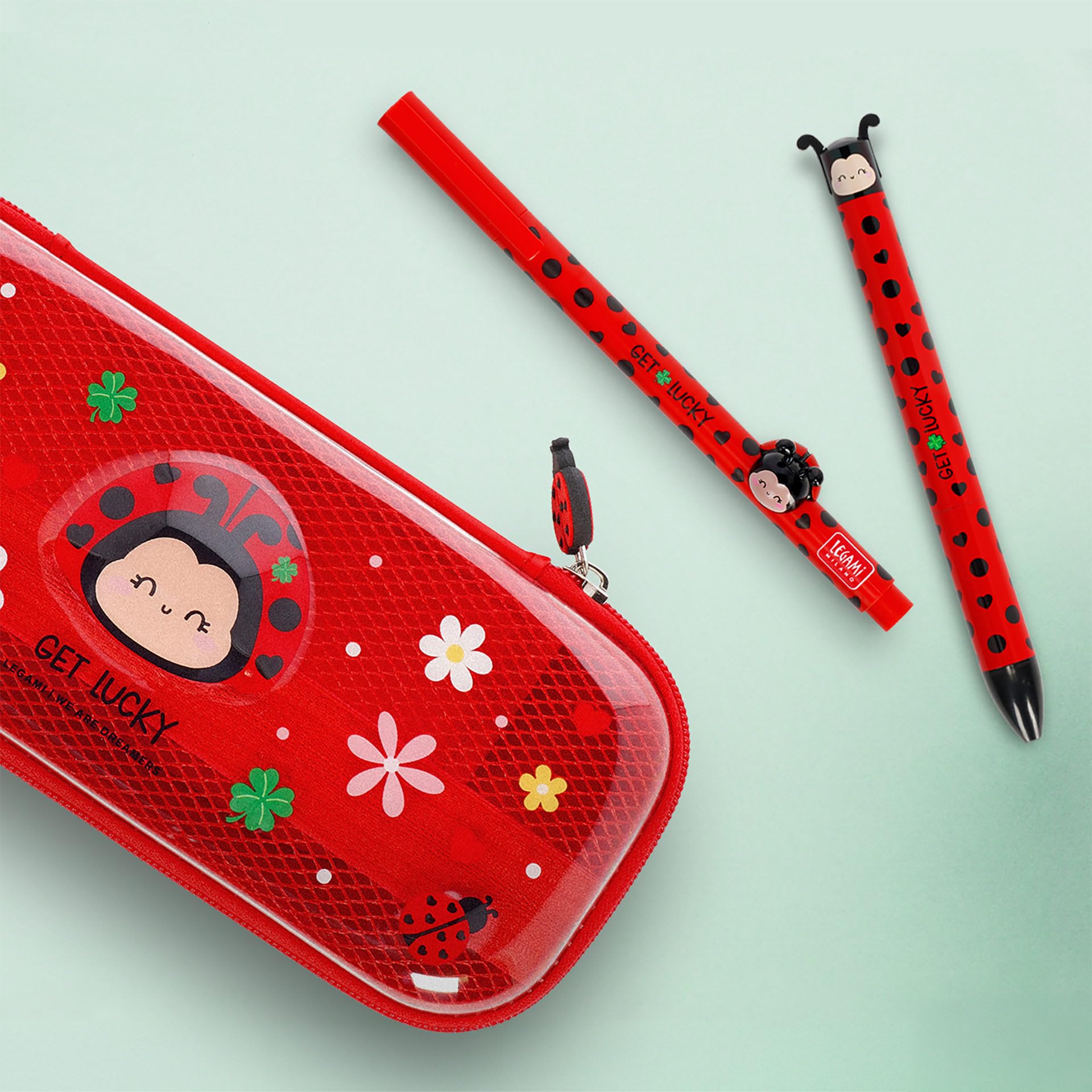 Legami - Gel Pen with Decorative Animal - Lovely Friends, Ladybug Theme, Avoid Rolling, Red Ink