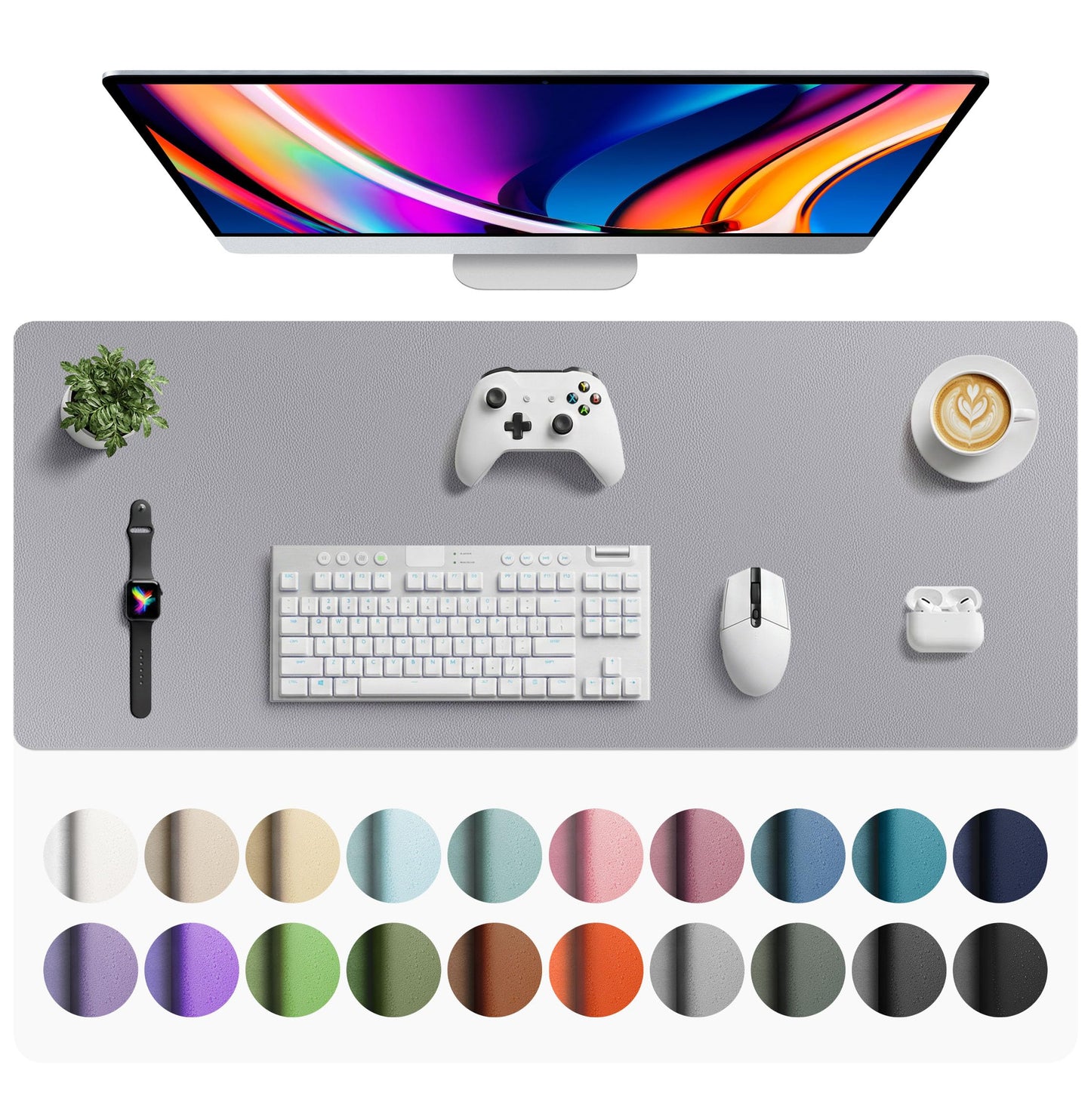 Aothia Faux Leather Desk Mat - Large Mouse Pad, Non-Slip PU Leather Blotter, Waterproof Writing